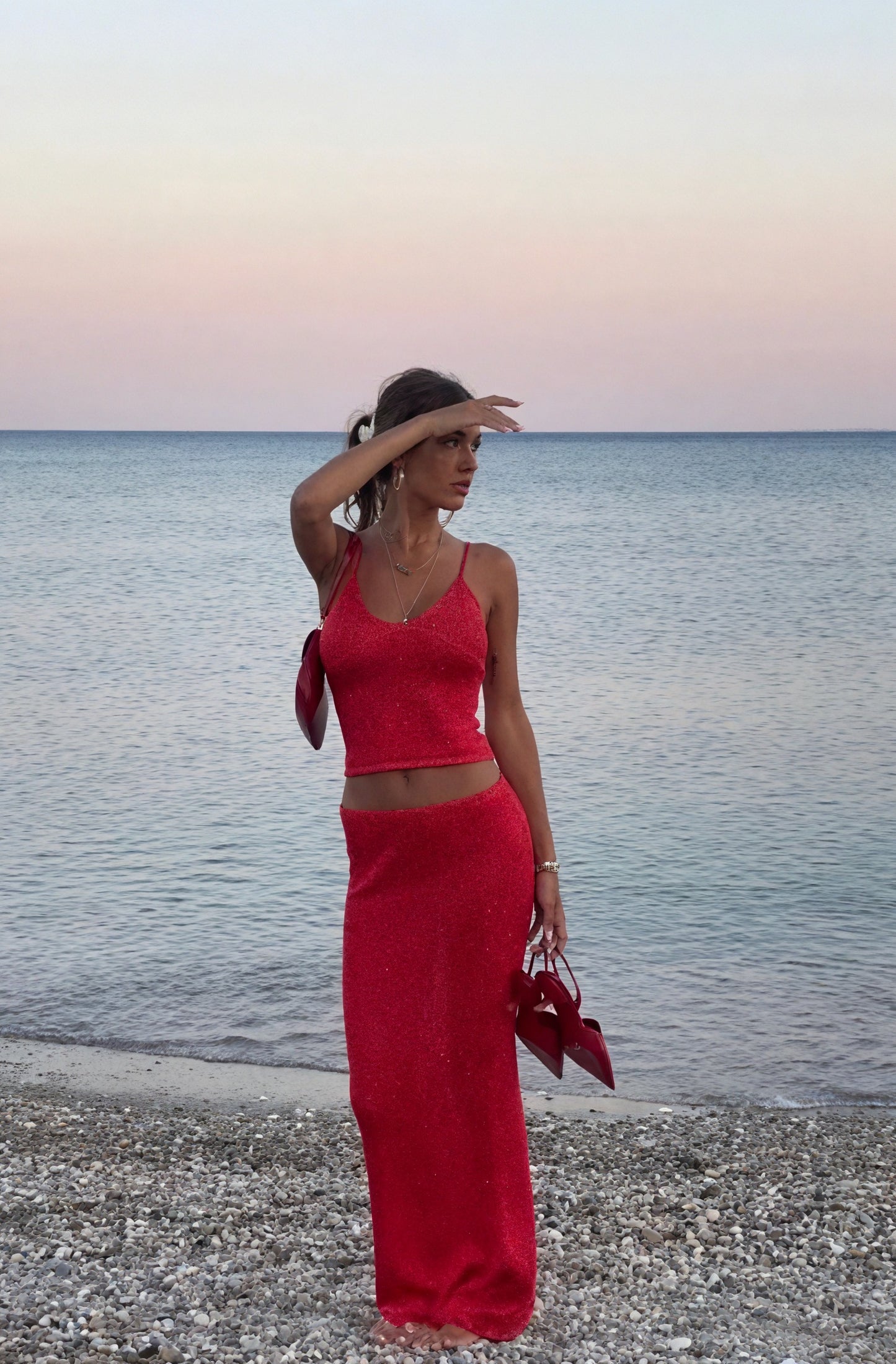 Women's Sparkly Two-Piece Set – Spaghetti Strap Top & Maxi Skirt, Event Wear-83554-6dd4513b-bd1b-437c-a927-358d8fc3808c