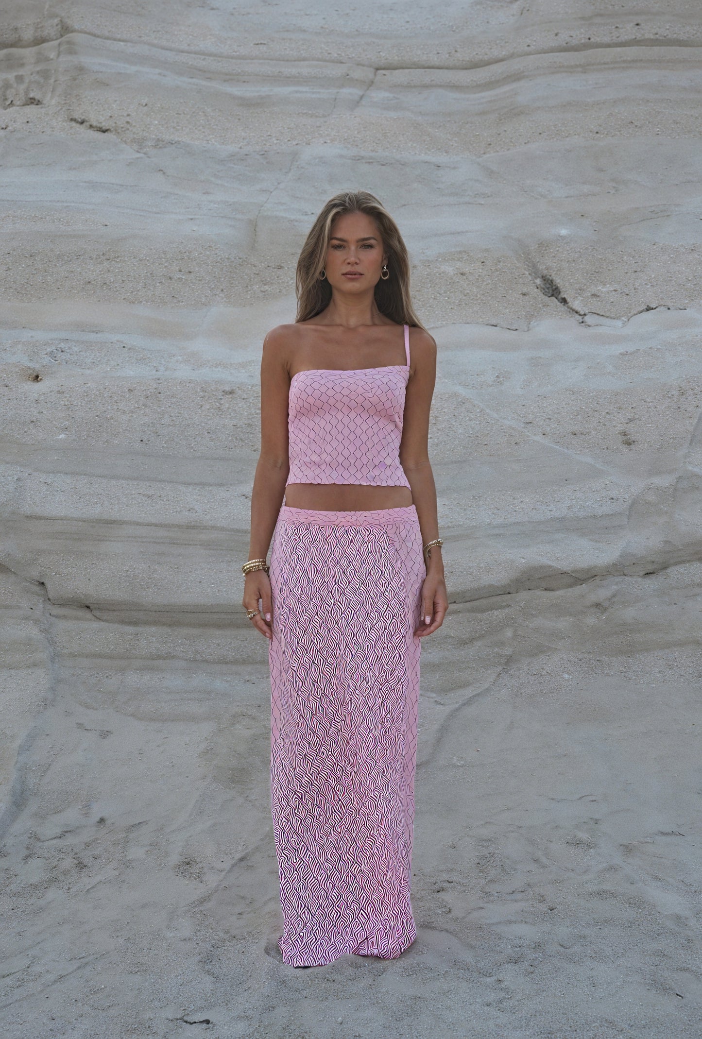 Women's Pink White Striped Two-Piece Set – Strapless Top & Maxi Skirt-83557-a41aaa35-27a8-45f6-b36c-a6630ee02adf