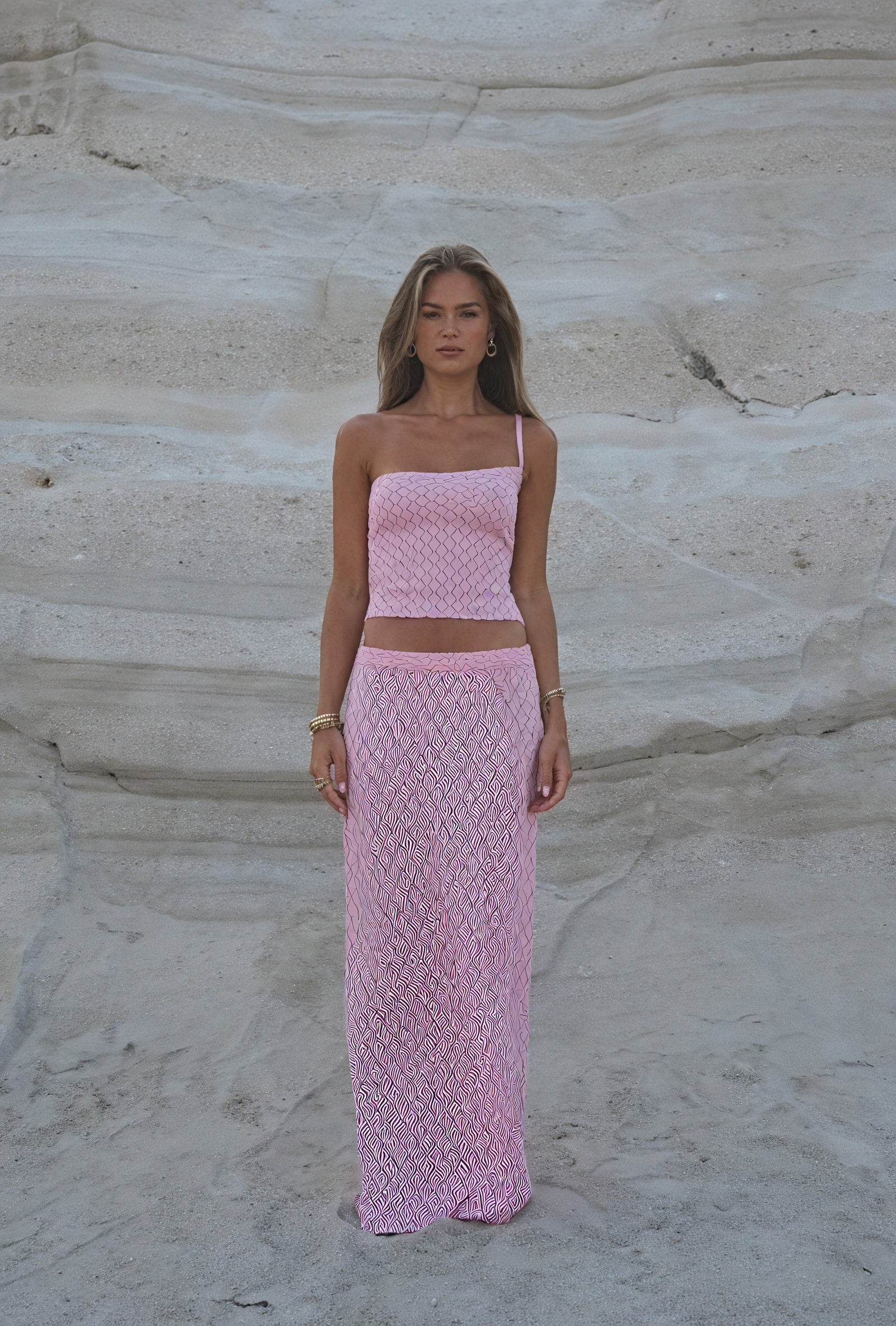 Women's Pink White Striped Two-Piece Set – Strapless Top & Maxi Skirt-83557-a41aaa35-27a8-45f6-b36c-a6630ee02adf