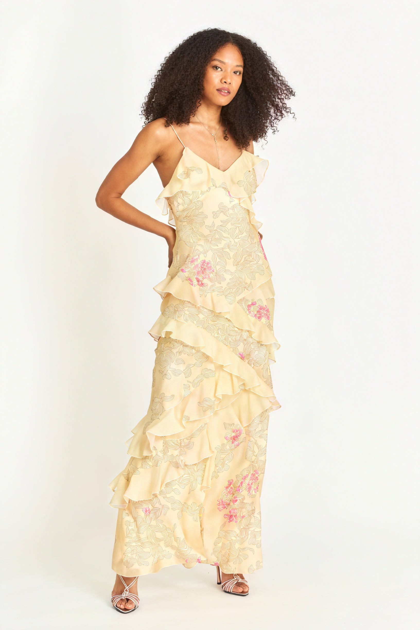 Women's Floral Sleeveless Dress – Ruffle Detailing, Spaghetti Straps, Summer Style-83560-4e7f63e3-4921-4f8e-a8b4-ecff34999efe