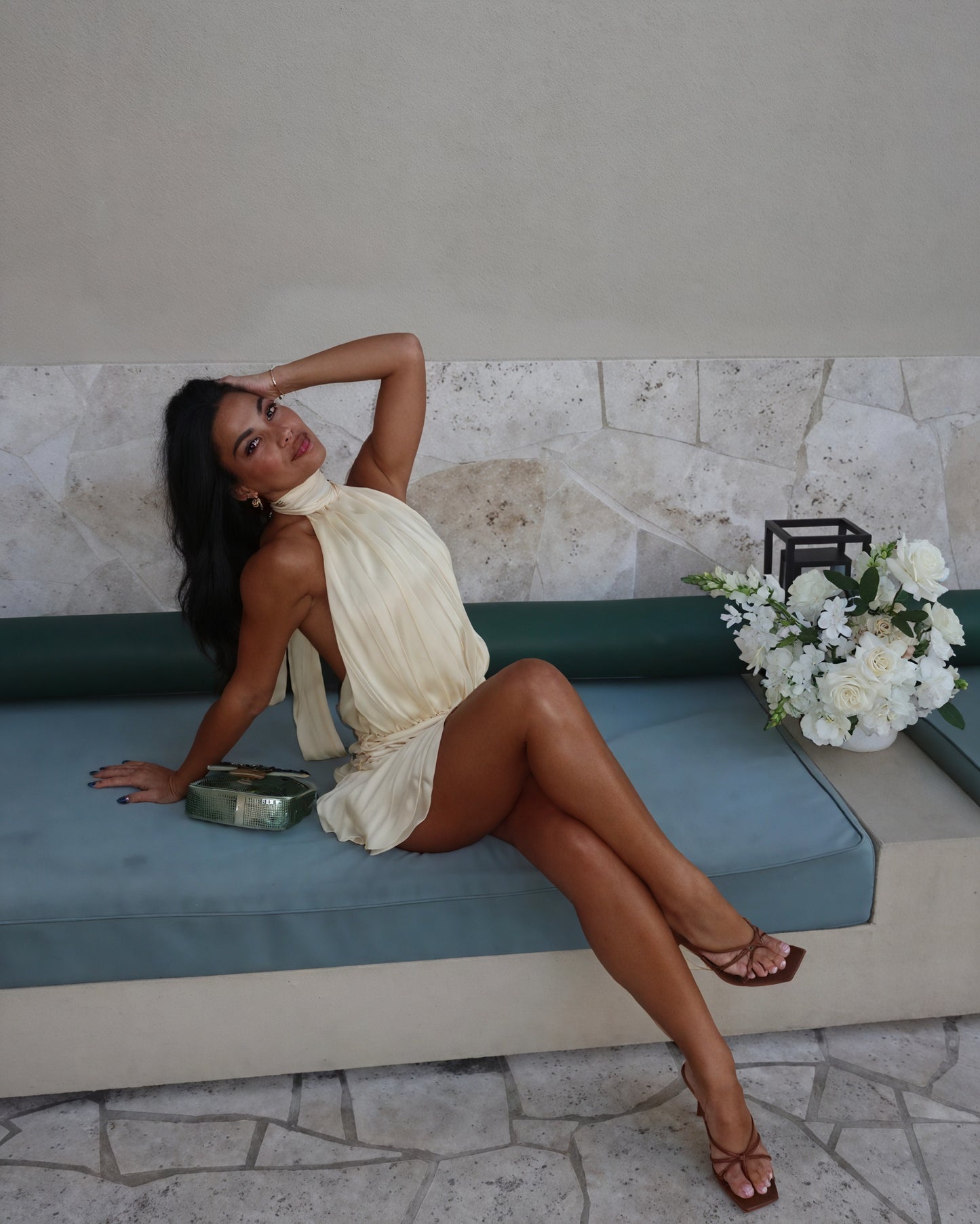 Women's Satin Mini Dress – Halter Neck, Ruffled Skirt, Elegant Style-83562-a828a445-cebd-4246-9c23-1aa811ca57ea