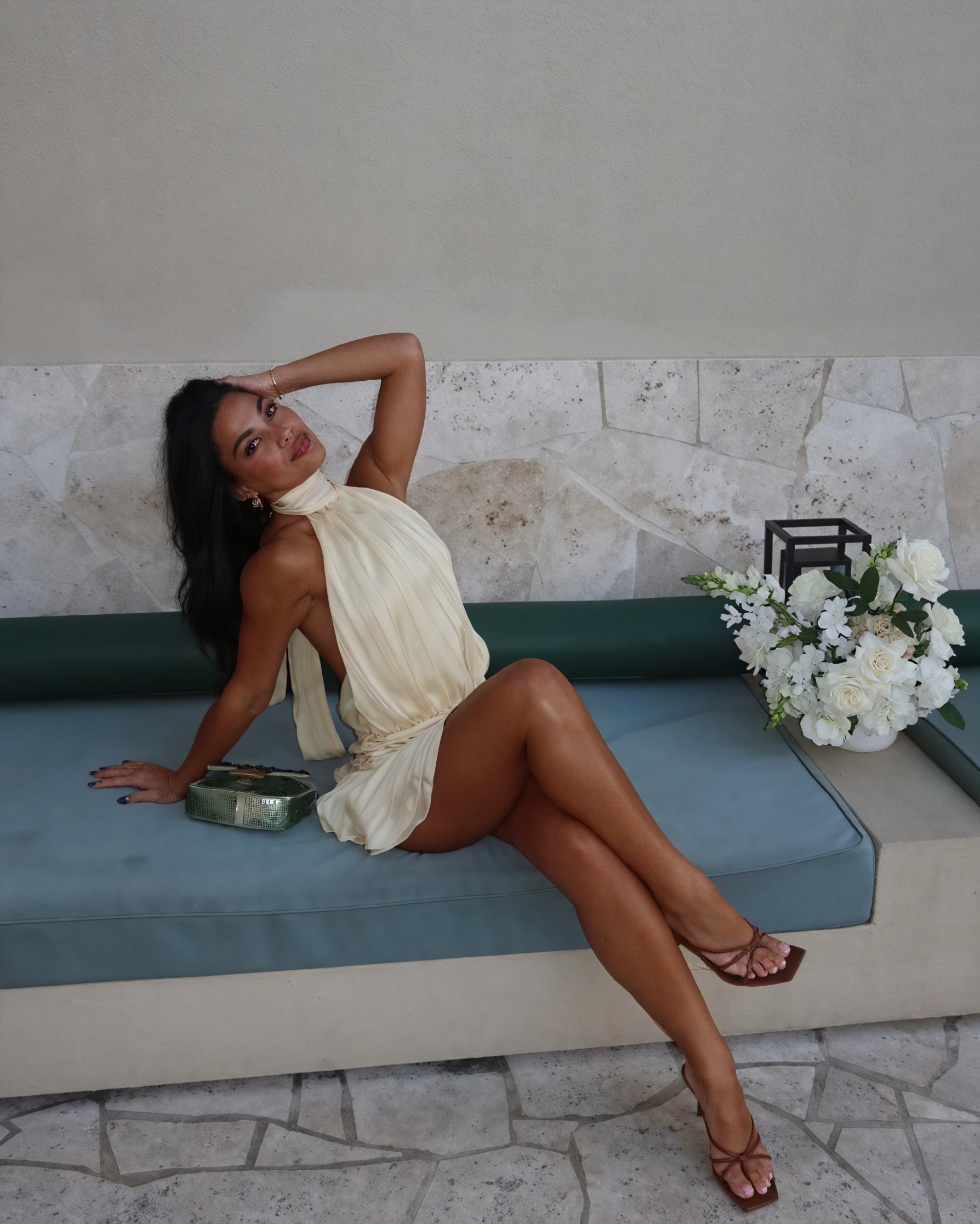 Women's Satin Mini Dress – Halter Neck, Ruffled Skirt, Elegant Style-83562-a828a445-cebd-4246-9c23-1aa811ca57ea