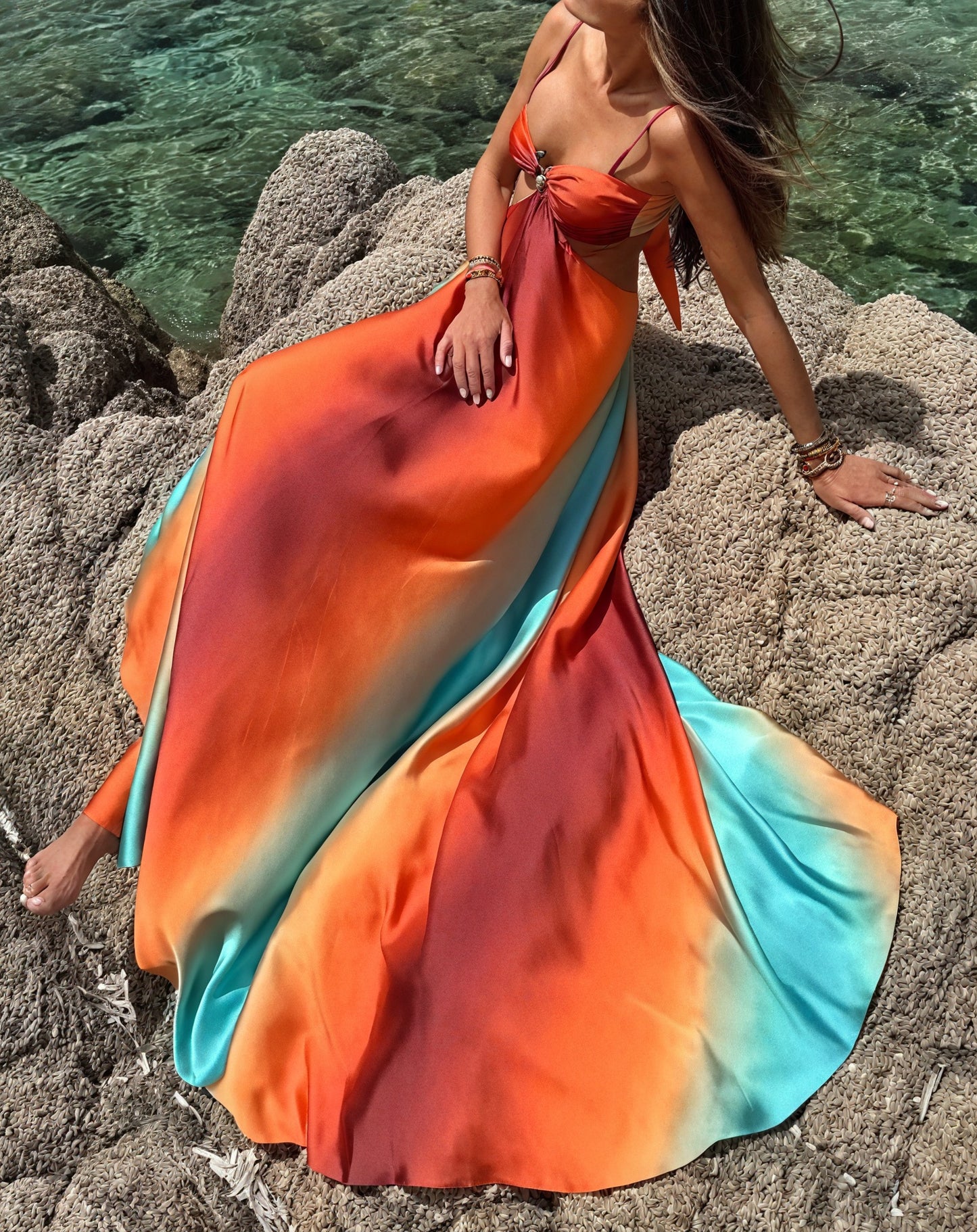 Women's Ombre Satin Midi Dress – Cut-Out, Spaghetti Strap-83593-420e9017-6098-418b-a4e6-081025ae16b5