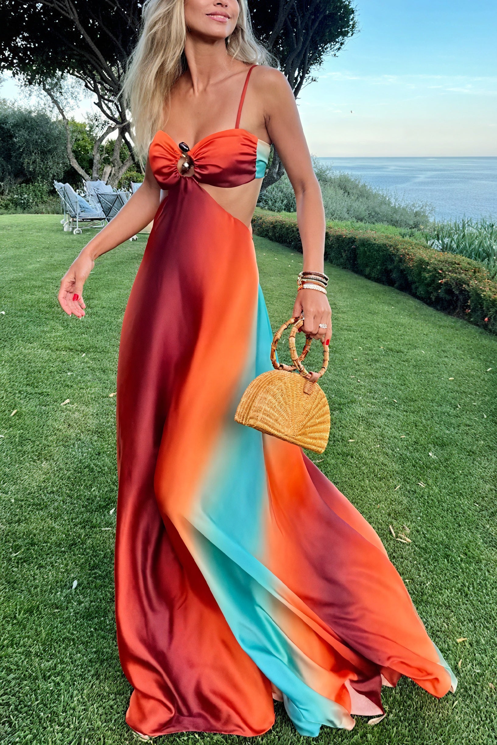 Women's Ombre Satin Midi Dress – Cut-Out, Spaghetti Strap-83593-091ad044-d068-4c8f-a822-05dfe422ac96