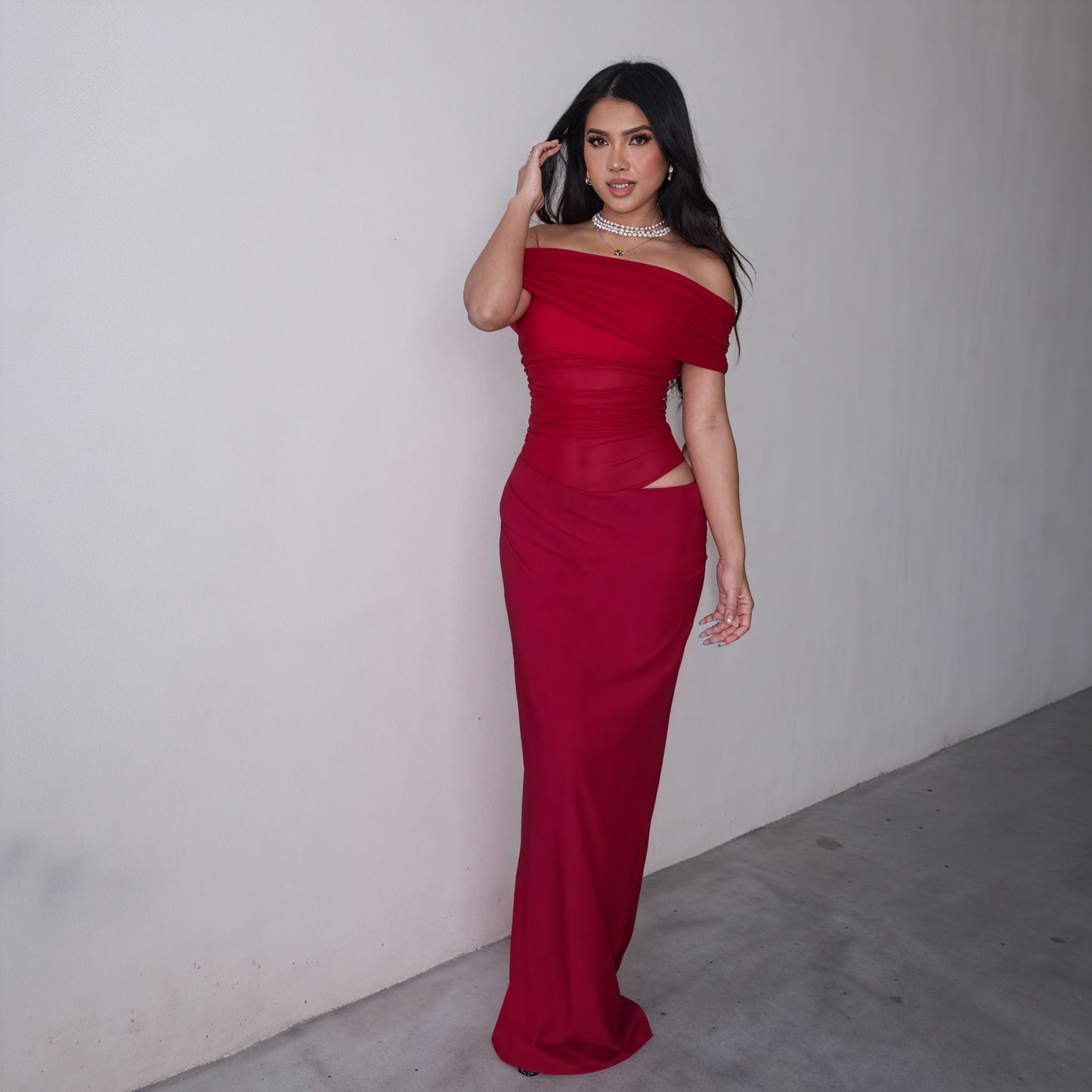 Women's Off-Shoulder Maxi Dress with Waist Cutout Detail – Elegant Formal Gown-83596-e781d9a5-6f10-4f8c-bb83-5b39f496cfec