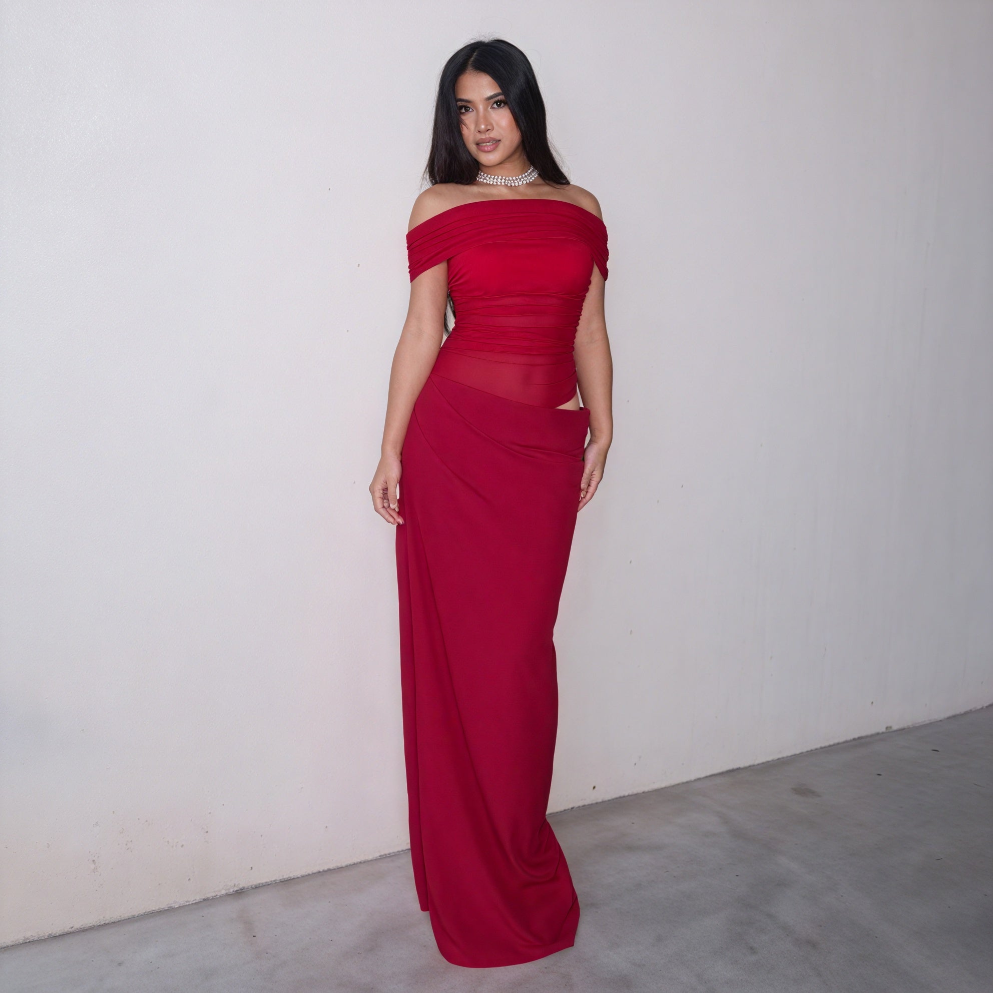 Women's Off-Shoulder Maxi Dress with Waist Cutout Detail – Elegant Formal Gown-83596-2ecf24a1-0e15-457c-a1f1-ff95a69d095e