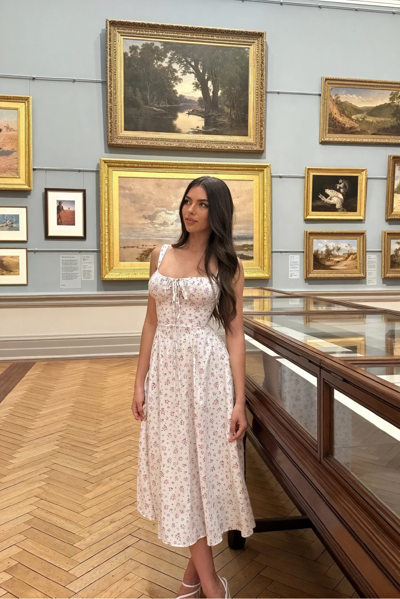 Women's Maxi Dress – White Floral Print, Tie-Up Bust, Adjustable Straps-83612-42267499-f3e8-4c83-afd9-128dd096edd3