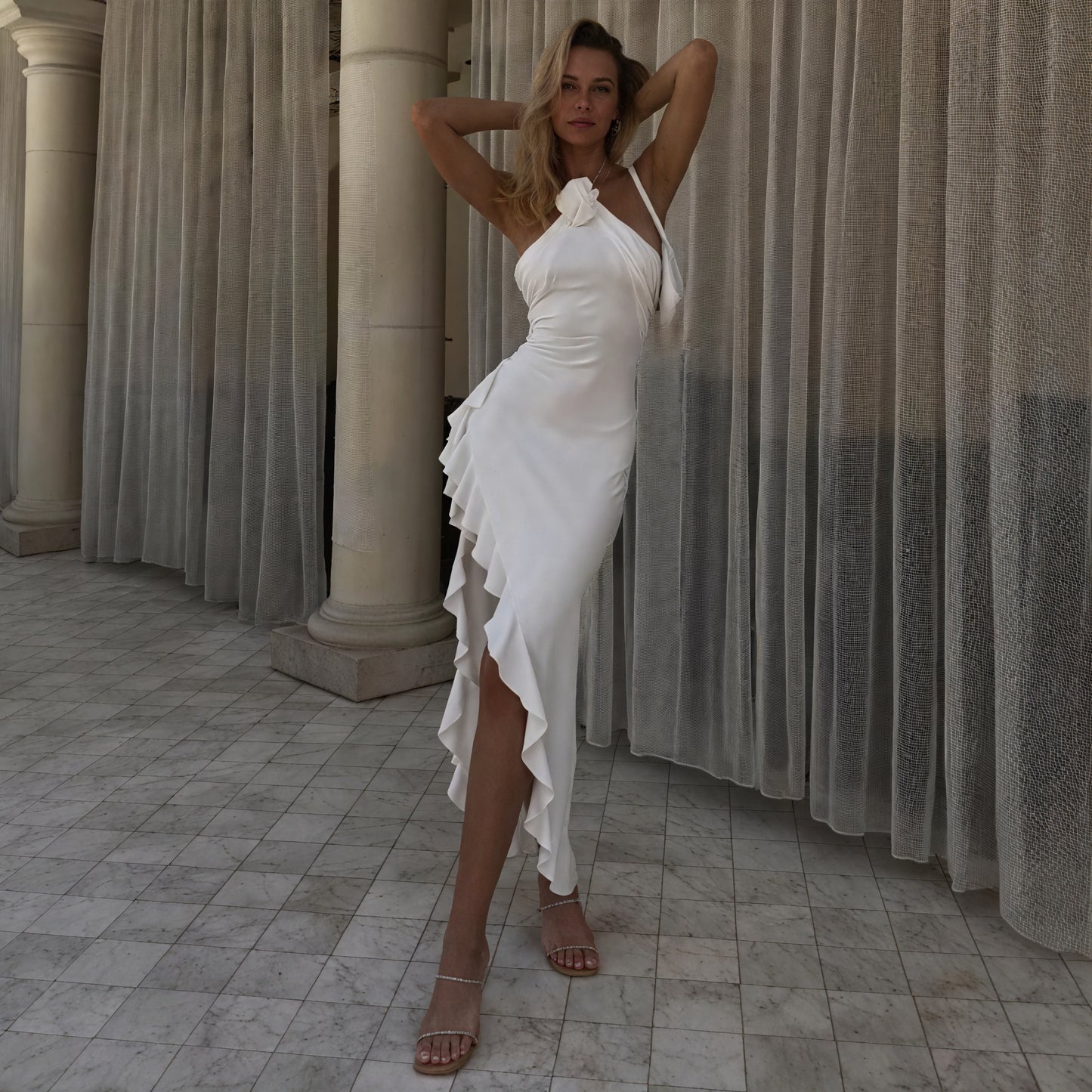 Women's Formal Dress – Asymmetrical Hem, Floral, Sleeveless-83646-a57ba27e-c2a4-4a29-9ae8-ba26af829e96