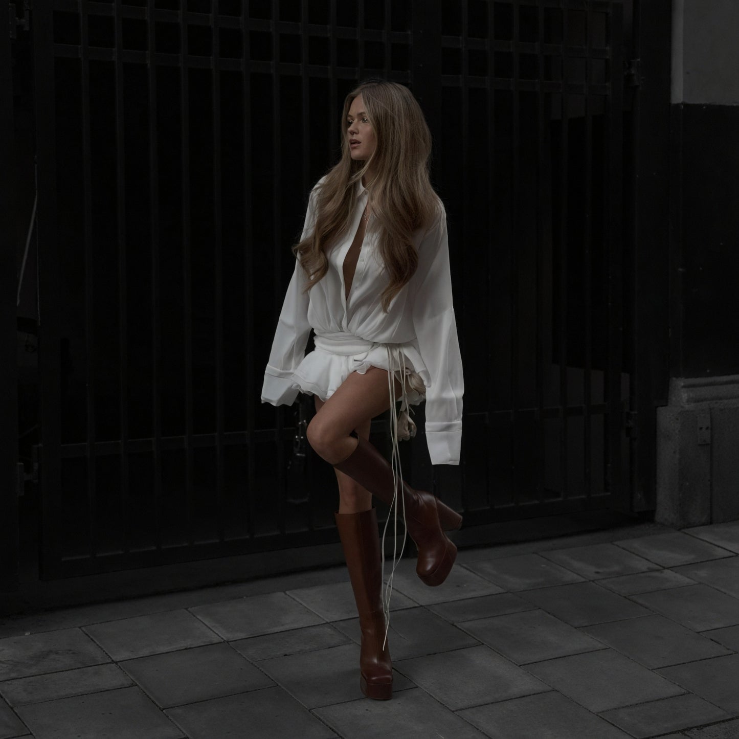 Women's White Long Sleeve Button-Down Dress, Elegant Style-83661-7618abd9-a467-414f-b924-28a429e8daaa