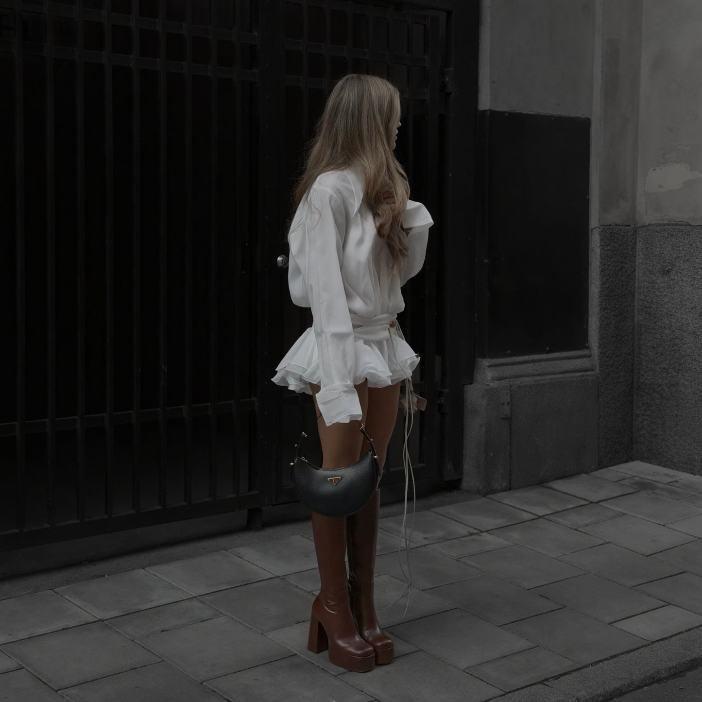 Women's White Long Sleeve Button-Down Dress, Elegant Style-83661-39611773-3cc1-4d0f-8406-6167cd428dd9