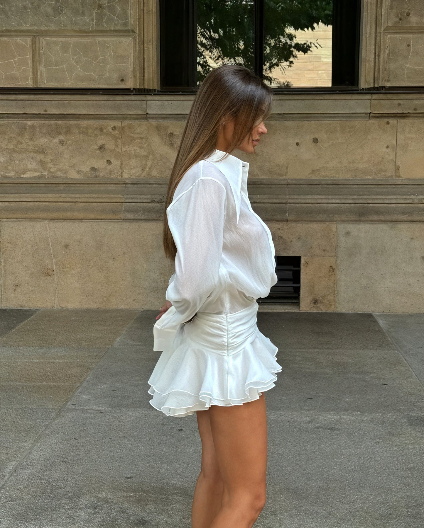 Women's White Long Sleeve Button-Down Dress, Elegant Style-83661-6b47b93c-dd64-4447-aa4b-eb3a5cbe9438