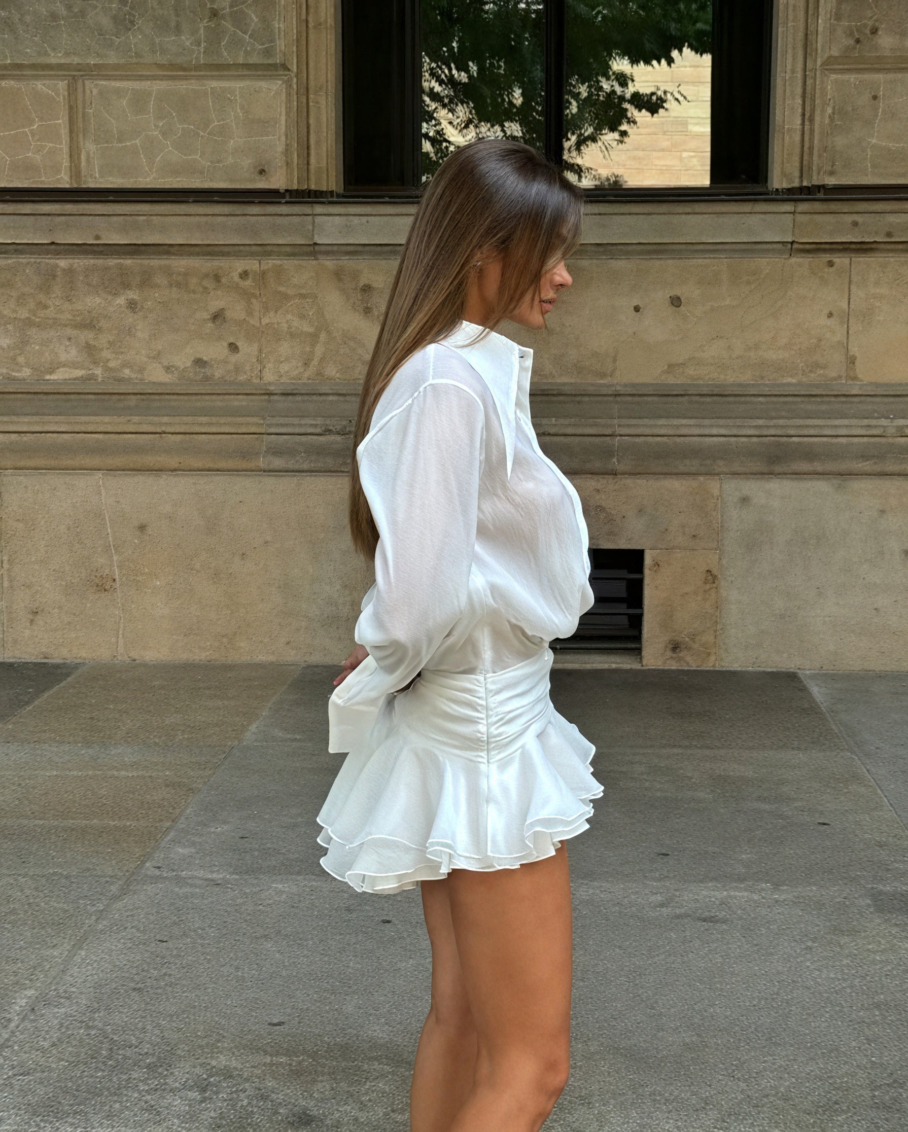 Women's White Long Sleeve Button-Down Dress, Elegant Style-83661-6b47b93c-dd64-4447-aa4b-eb3a5cbe9438