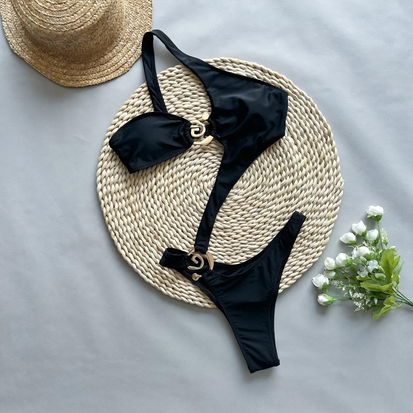 Women's Black One-Piece Swimsuit – Elegant Decorative Hardware-83767-78c91f07-bf58-48d8-a91c-fea901376fbe