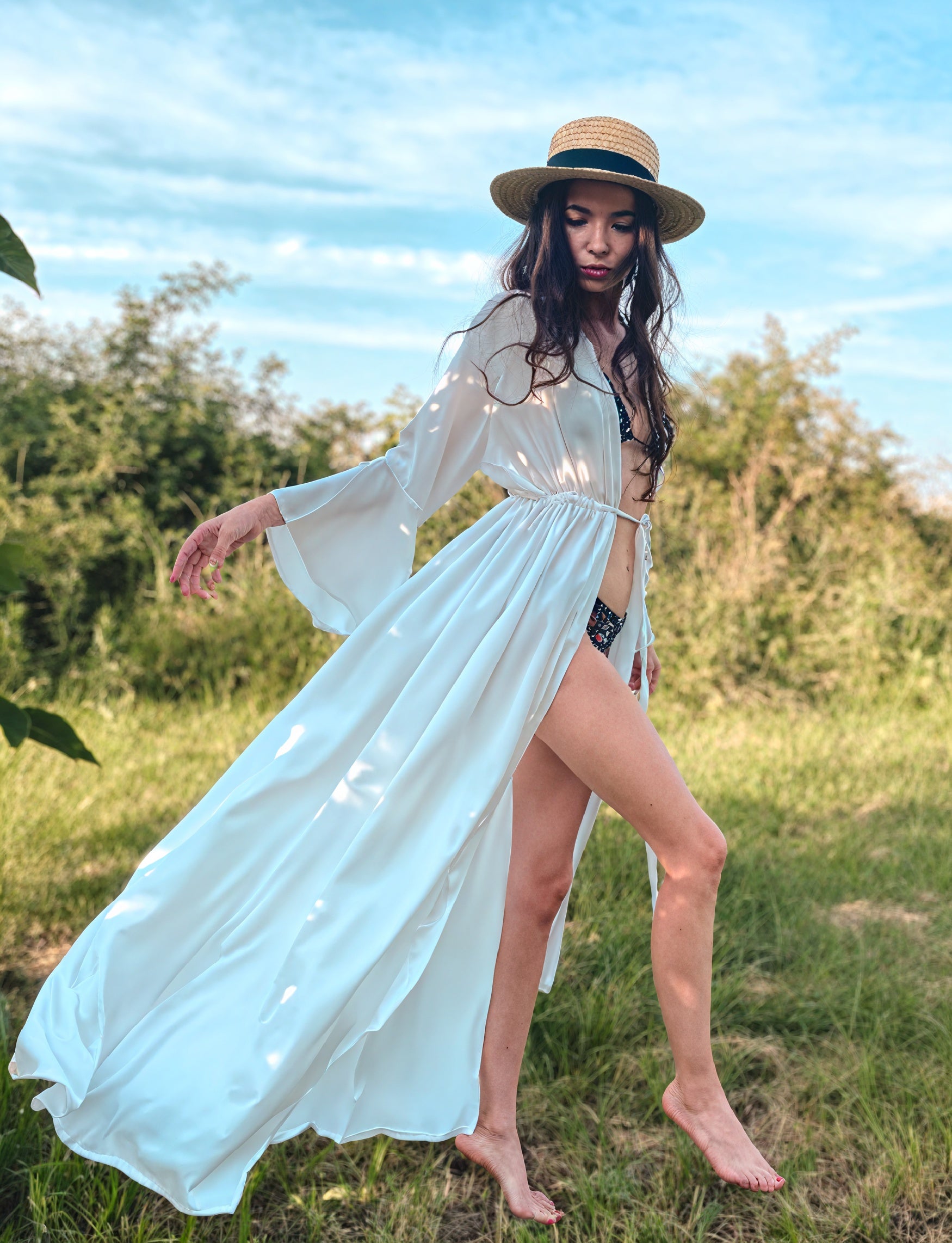 Women's Maxi Dress – Flowing V-Neck, Long Sleeve, Tie Waist-83779-821f39a8-0685-430b-9c39-ebb97ae52920