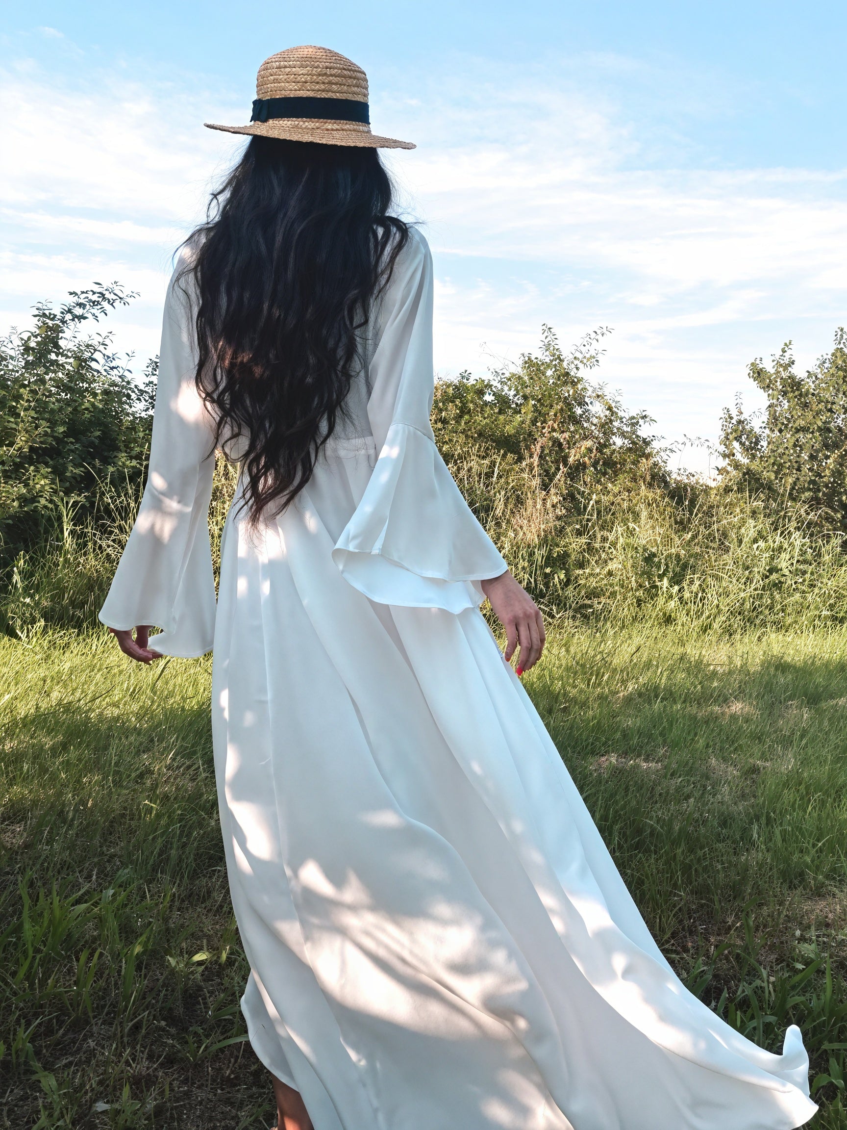 Women's Maxi Dress – Flowing V-Neck, Long Sleeve, Tie Waist-83779-cbe3a0c3-375e-4de2-b457-664227bd5d2e