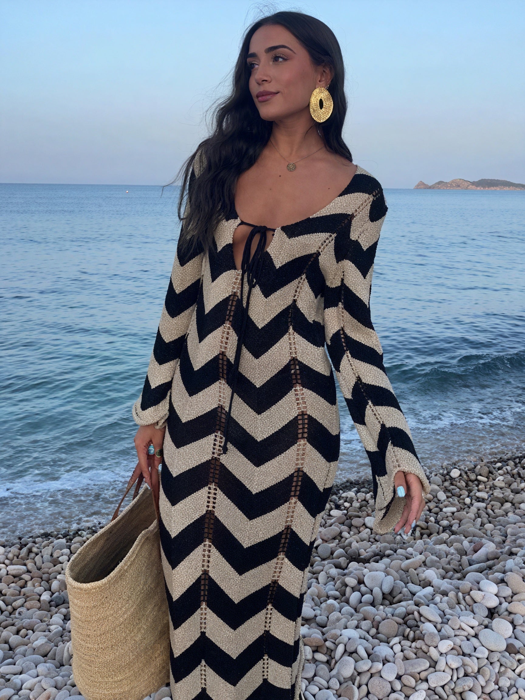 Women's Knit Dress – Chevron Pattern, Long Sleeve, Modern Style-83785-baf4cec6-5aba-47ef-b055-0a3db71487b4