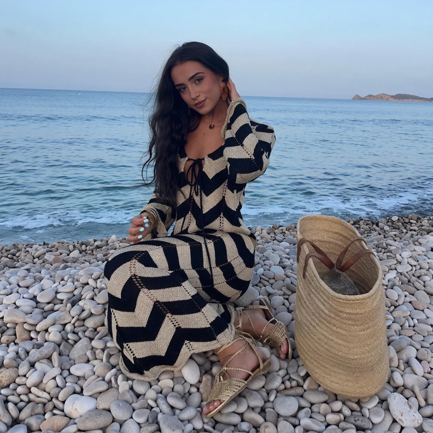 Women's Knit Dress – Chevron Pattern, Long Sleeve, Modern Style-83785-e569d523-10d9-4e10-a44b-ece8f932aba3