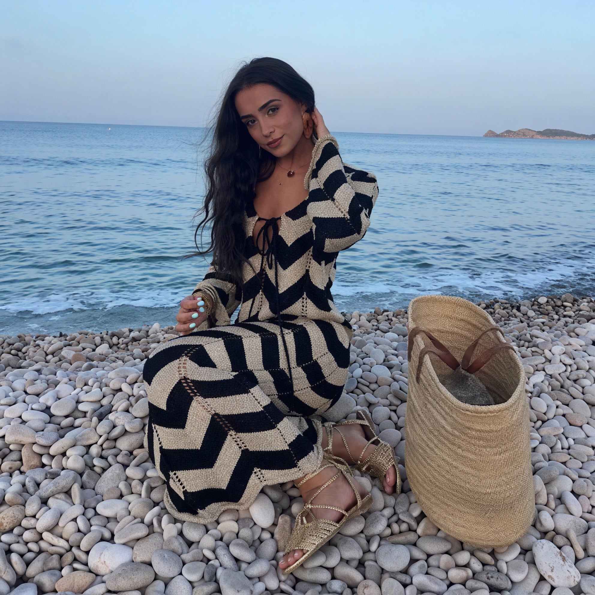 Women's Knit Dress – Chevron Pattern, Long Sleeve, Modern Style-83785-e569d523-10d9-4e10-a44b-ece8f932aba3