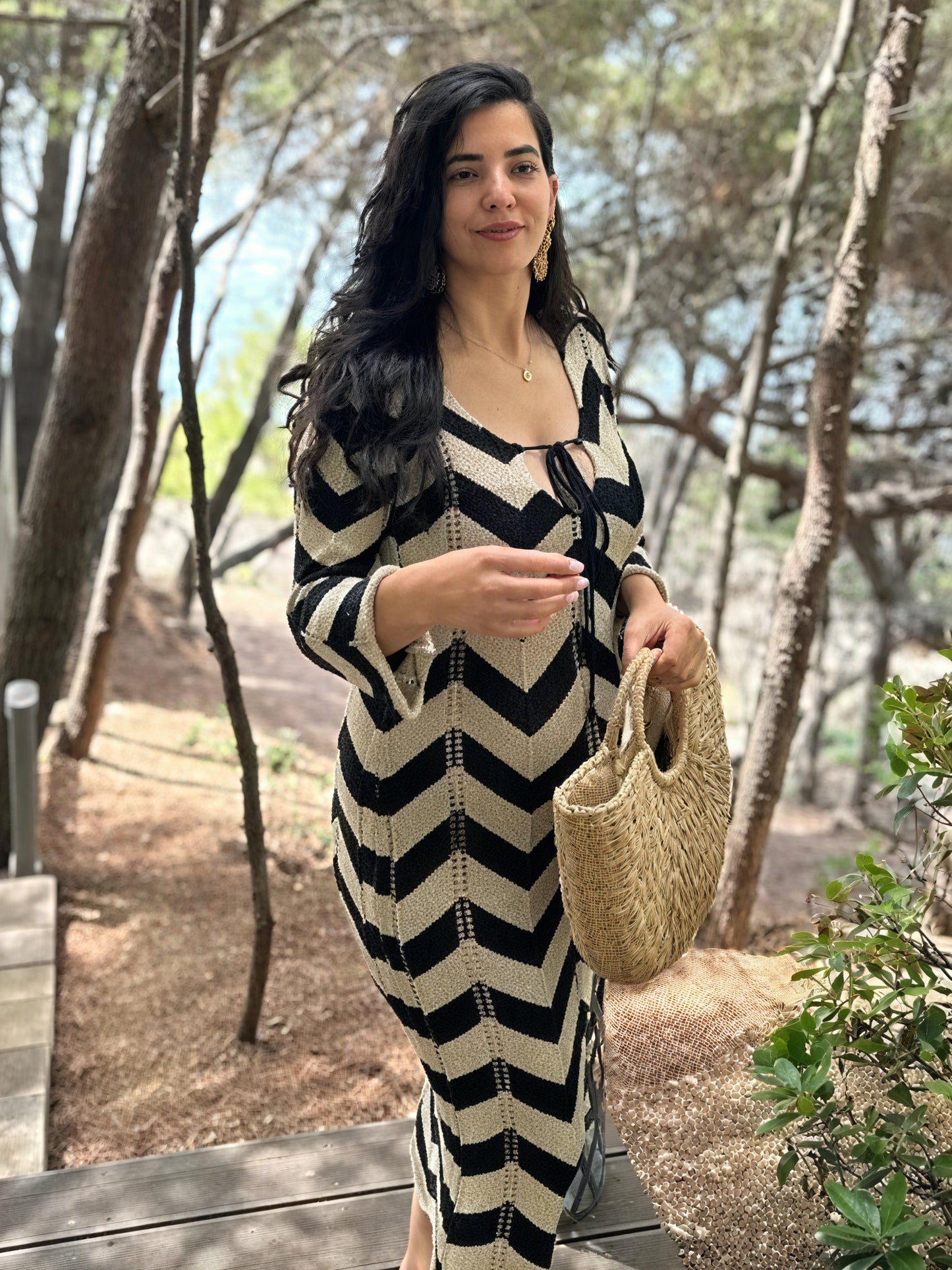 Women's Knit Dress – Chevron Pattern, Long Sleeve, Modern Style-83785-518888dc-4574-4c72-8737-747cc2cf4420