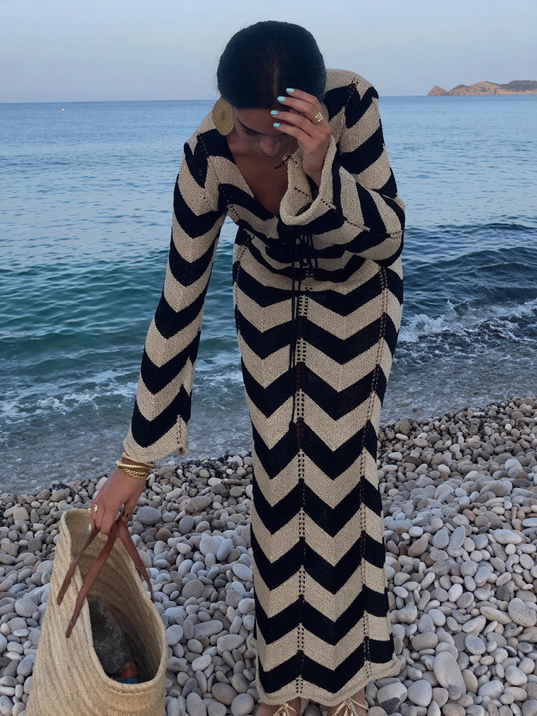 Women's Knit Dress – Chevron Pattern, Long Sleeve, Modern Style-83785-baf5a0cd-832a-465e-837d-3179e60ac924