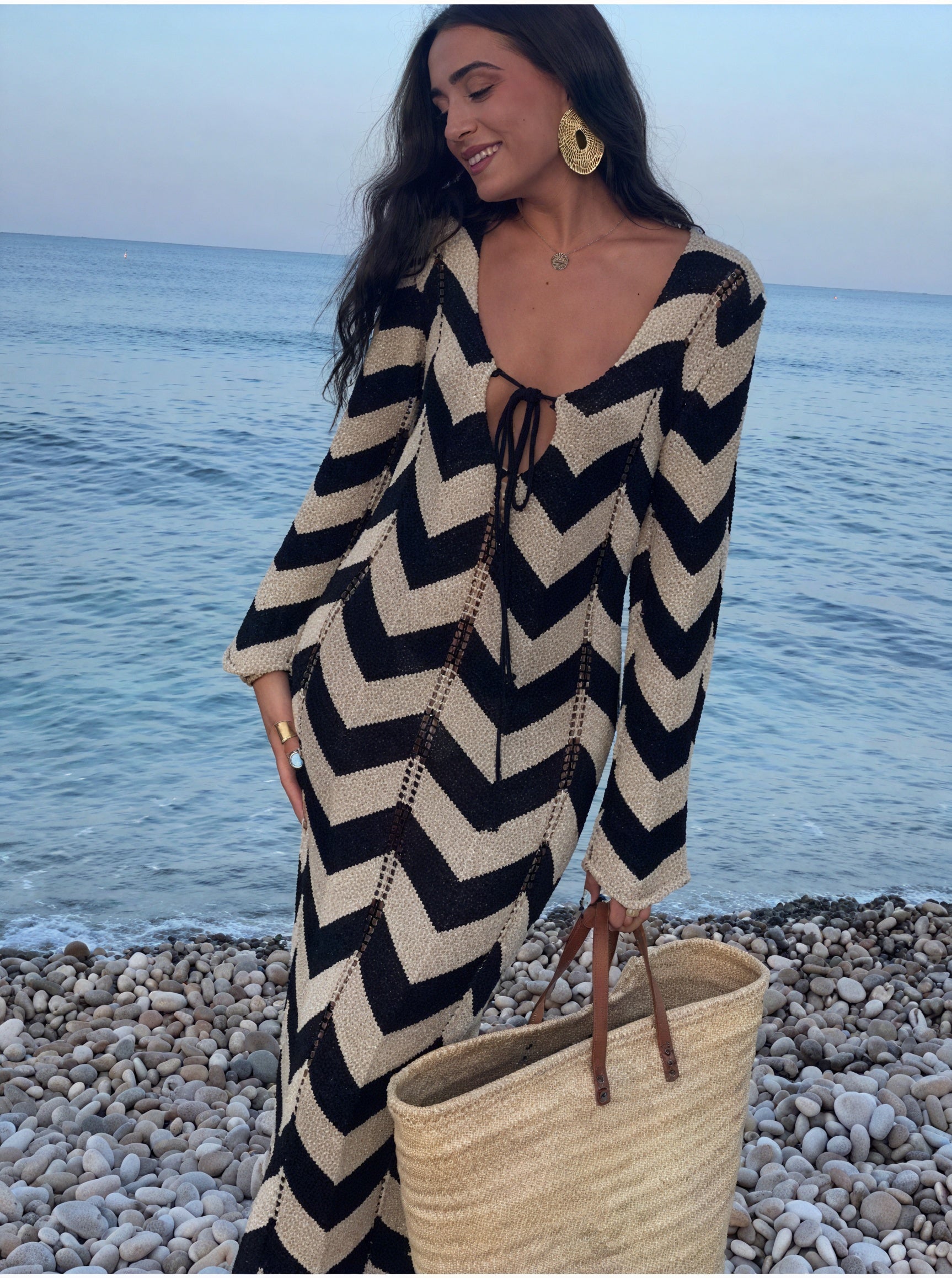 Women's Knit Dress – Chevron Pattern, Long Sleeve, Modern Style-83785-8222111a-68bc-4c1d-8d37-22609a994afb