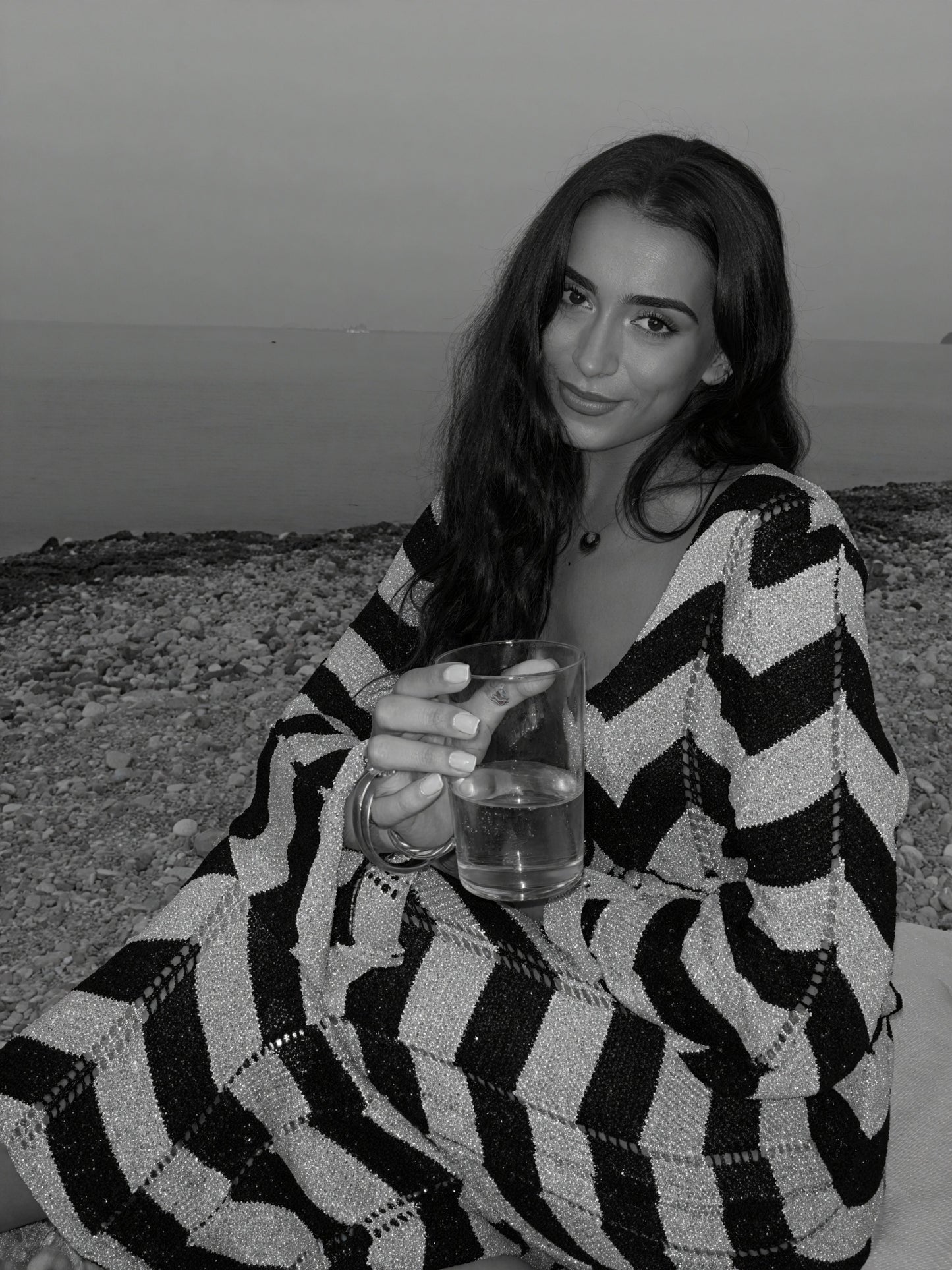 Women's Knit Dress – Chevron Pattern, Long Sleeve, Modern Style-83785-2b802701-fa9b-4316-b7f7-e104a6d6141f