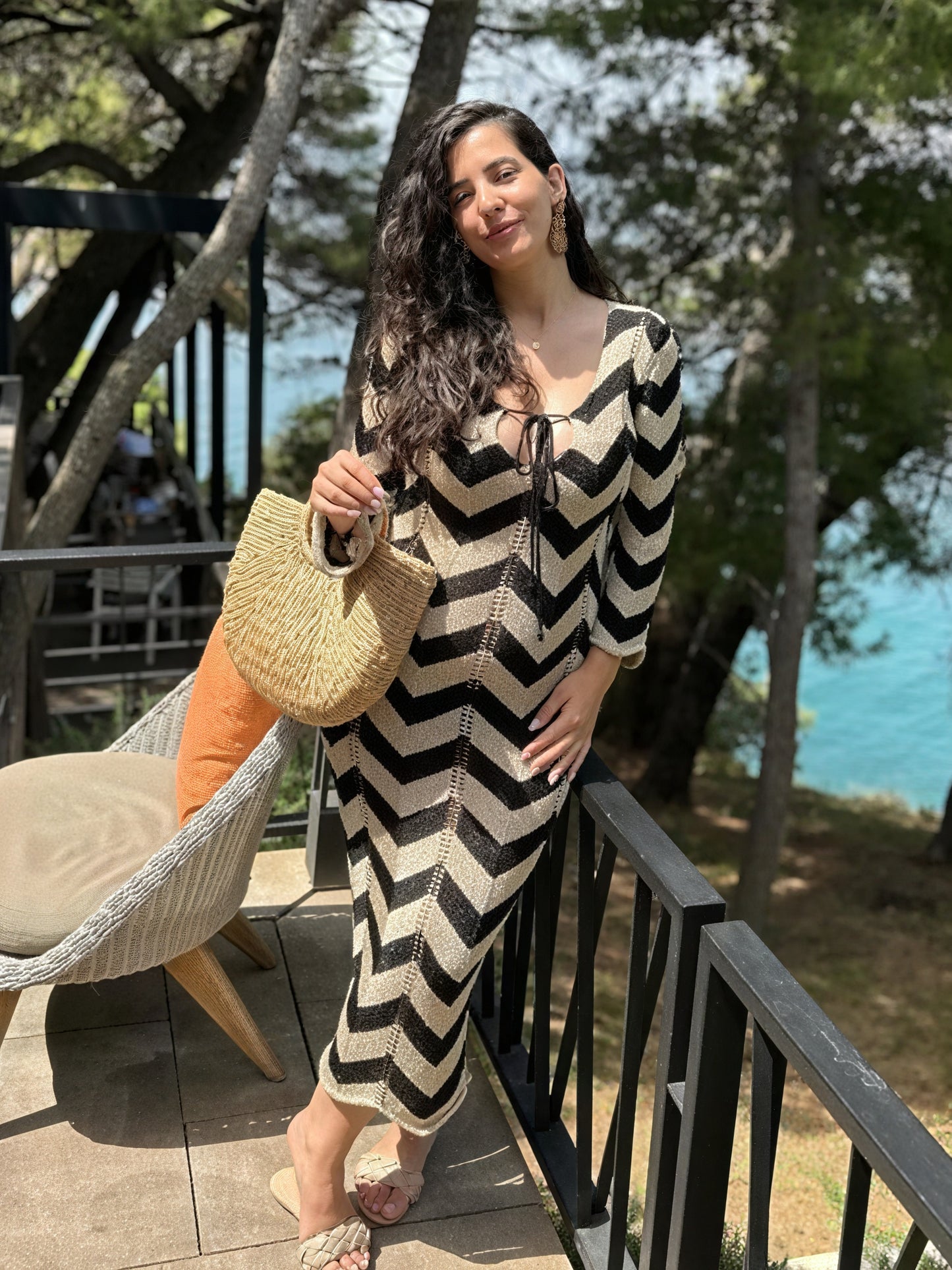 Women's Knit Dress – Chevron Pattern, Long Sleeve, Modern Style-83785-f95661c3-49ba-4ad1-b921-56b42e985fc4