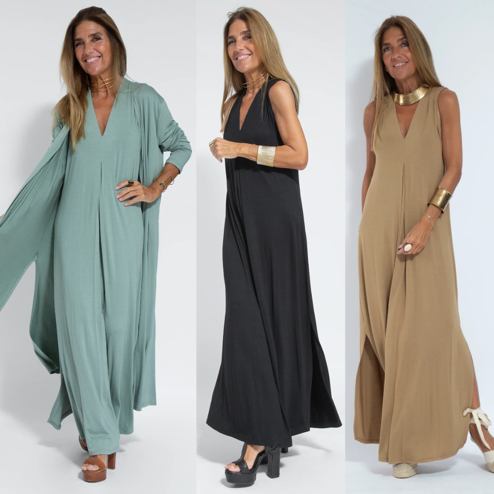 V-Neck Maxi Dress - Flowing Silhouette, Side Slits