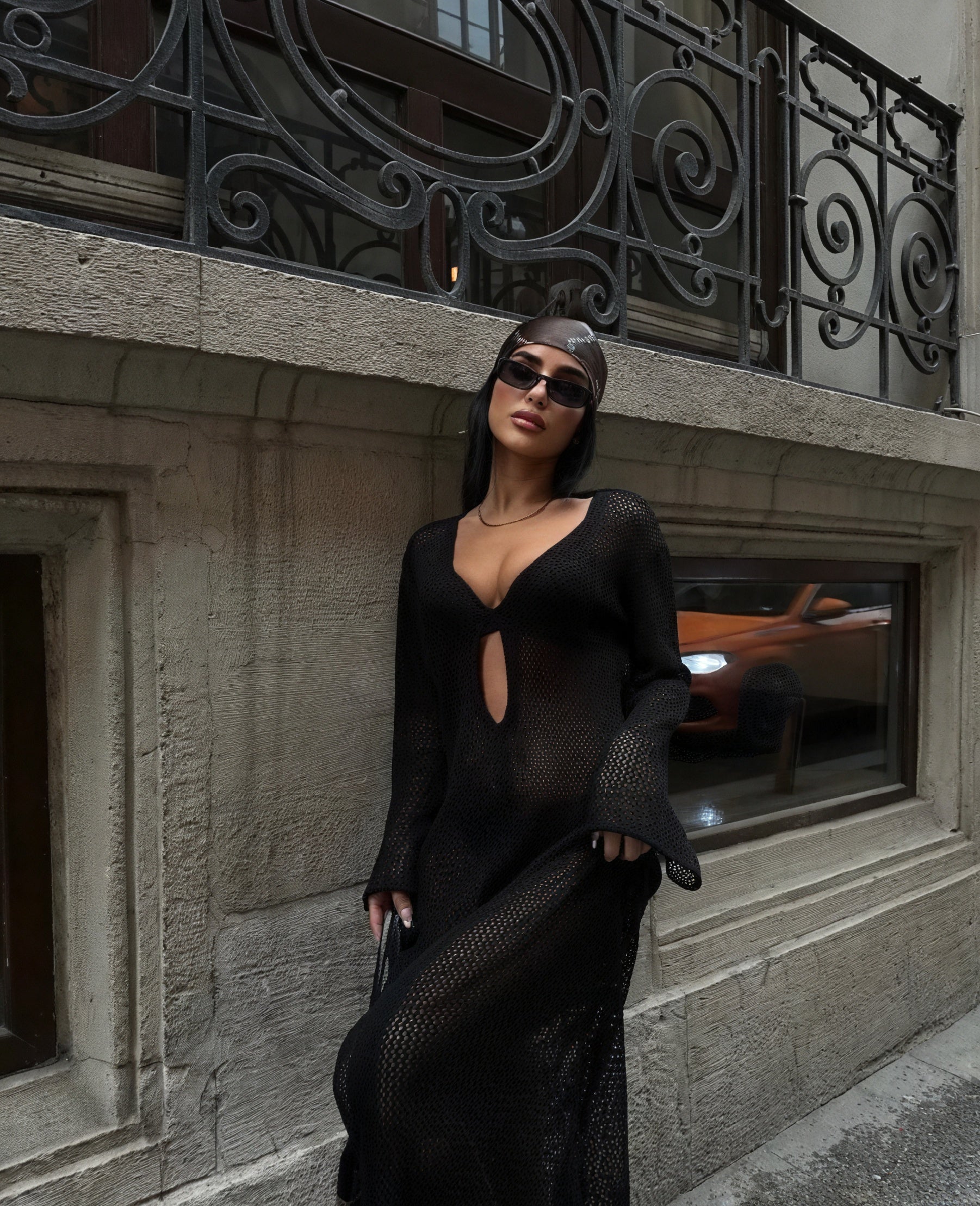 Women's Knit Maxi Dress – Sheer Long Sleeve with Cutout Detail-83803-c699fdfa-01b8-463f-b312-9eb6ee7dc234