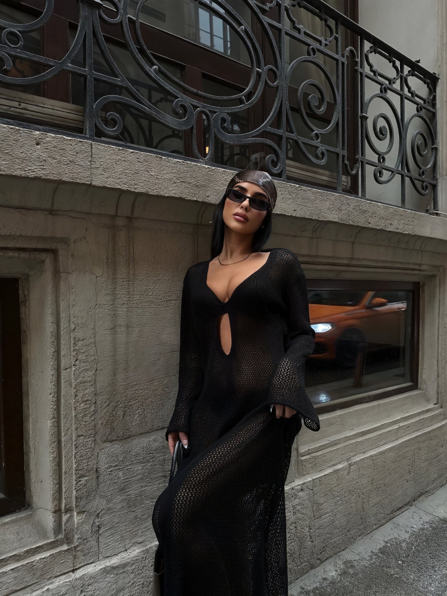 Women's Knit Maxi Dress – Sheer Long Sleeve with Cutout Detail-83803-205a1f35-cc43-4ebf-80c3-3e81617e4e08