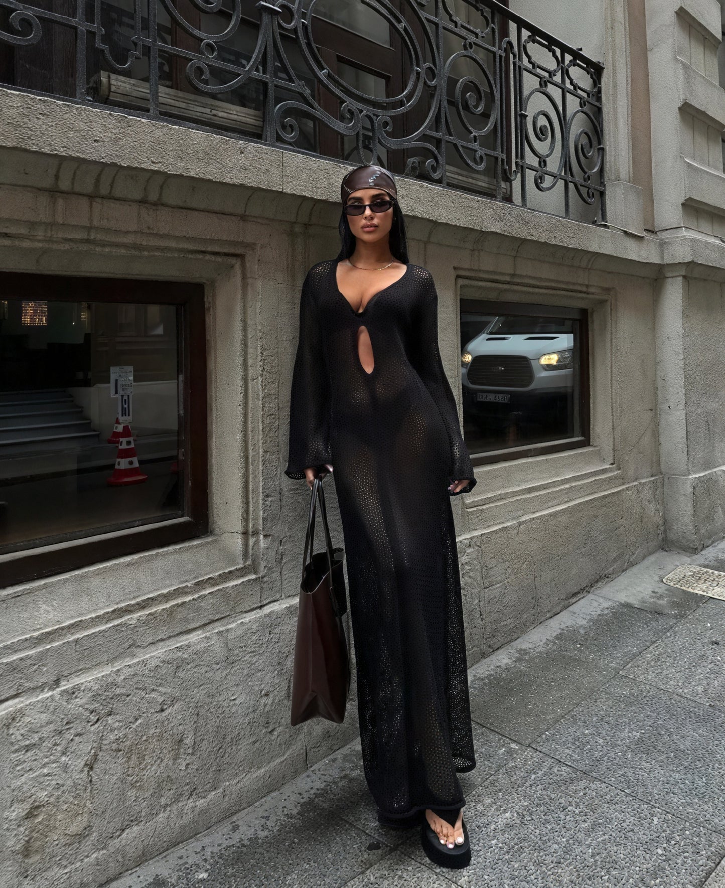 Women's Knit Maxi Dress – Sheer Long Sleeve with Cutout Detail-83803-352f5764-6a23-4789-86b7-2a255c022f80