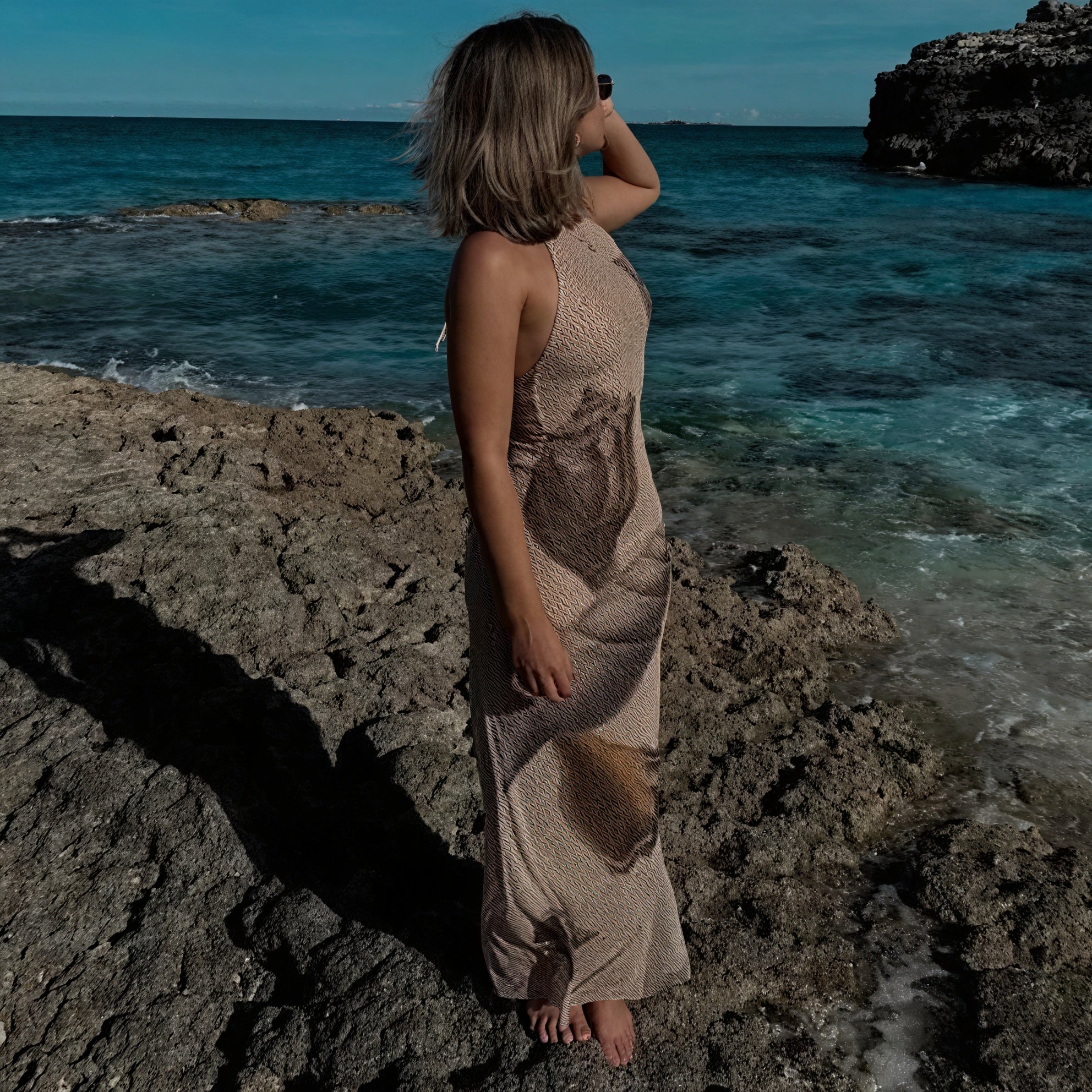 Women's Maxi Dress – Halter Neck, Unique Print, Textured, Floor-Length-83816-f9e47f60-6961-4a72-899d-1d20b7bc114b