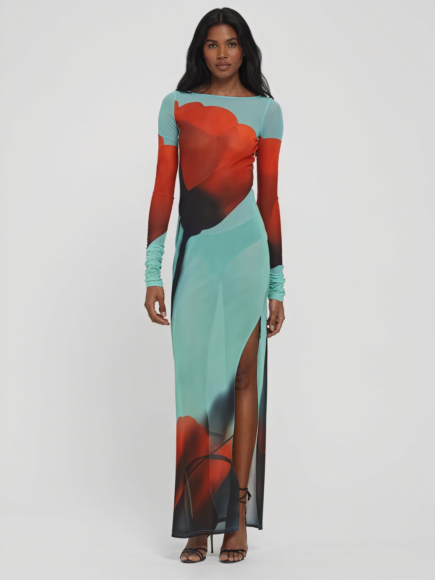 Women's Long Sleeve Maxi Dress – Colorful Printed, Floor Length, Oxford Clothing-83850-7272b764-e785-44ad-9afa-d4bb447c62c9