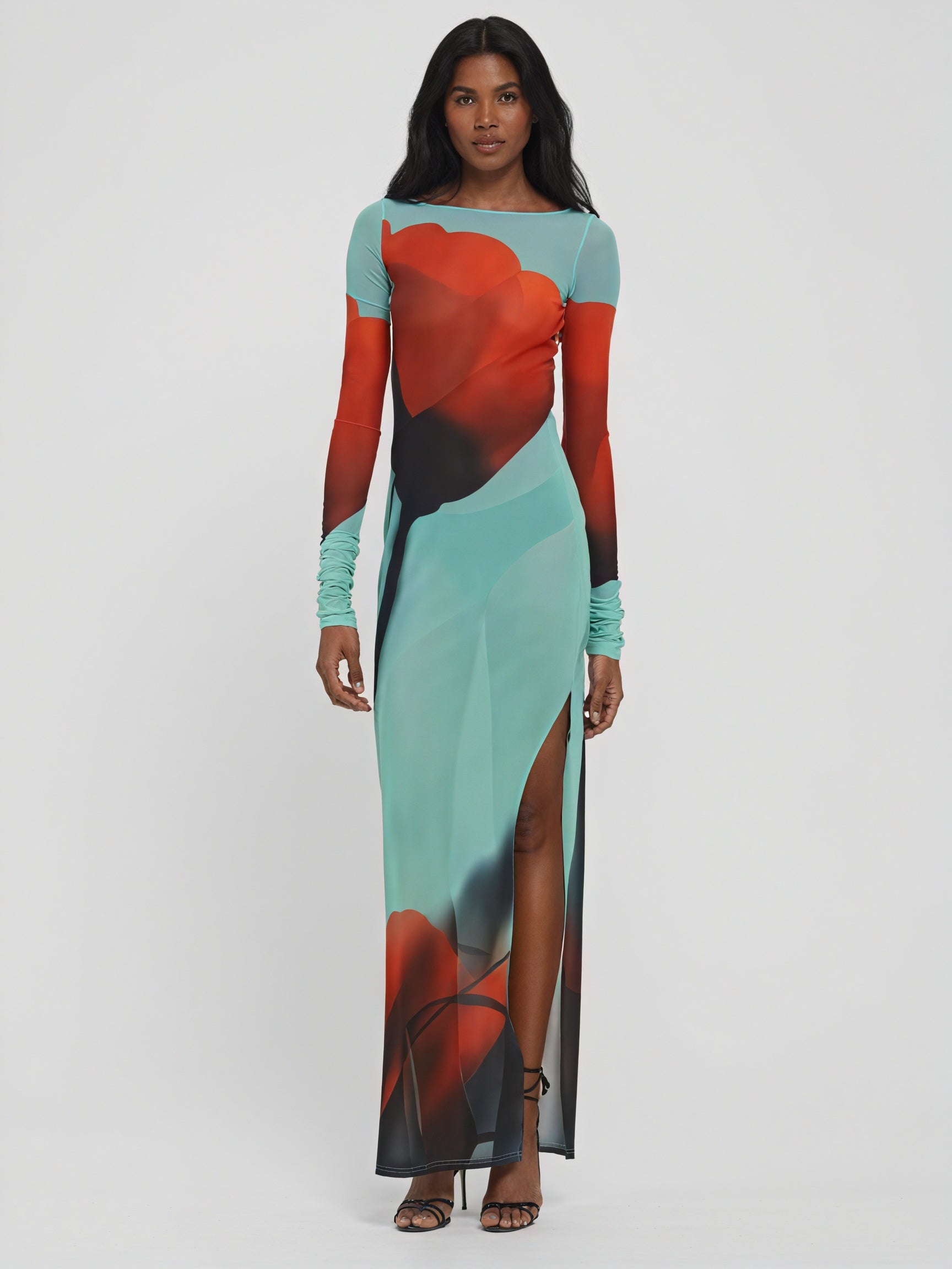 Women's Long Sleeve Maxi Dress – Colorful Printed, Floor Length, Oxford Clothing-83850-7272b764-e785-44ad-9afa-d4bb447c62c9
