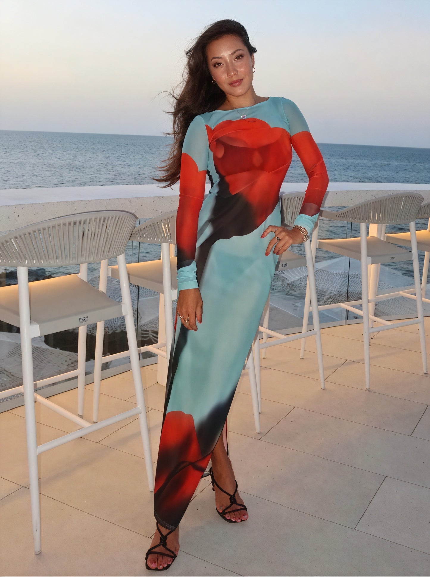 Women's Long Sleeve Maxi Dress – Colorful Printed, Floor Length, Oxford Clothing-83850-cdb7dd40-8440-440f-b787-fed3dad92203