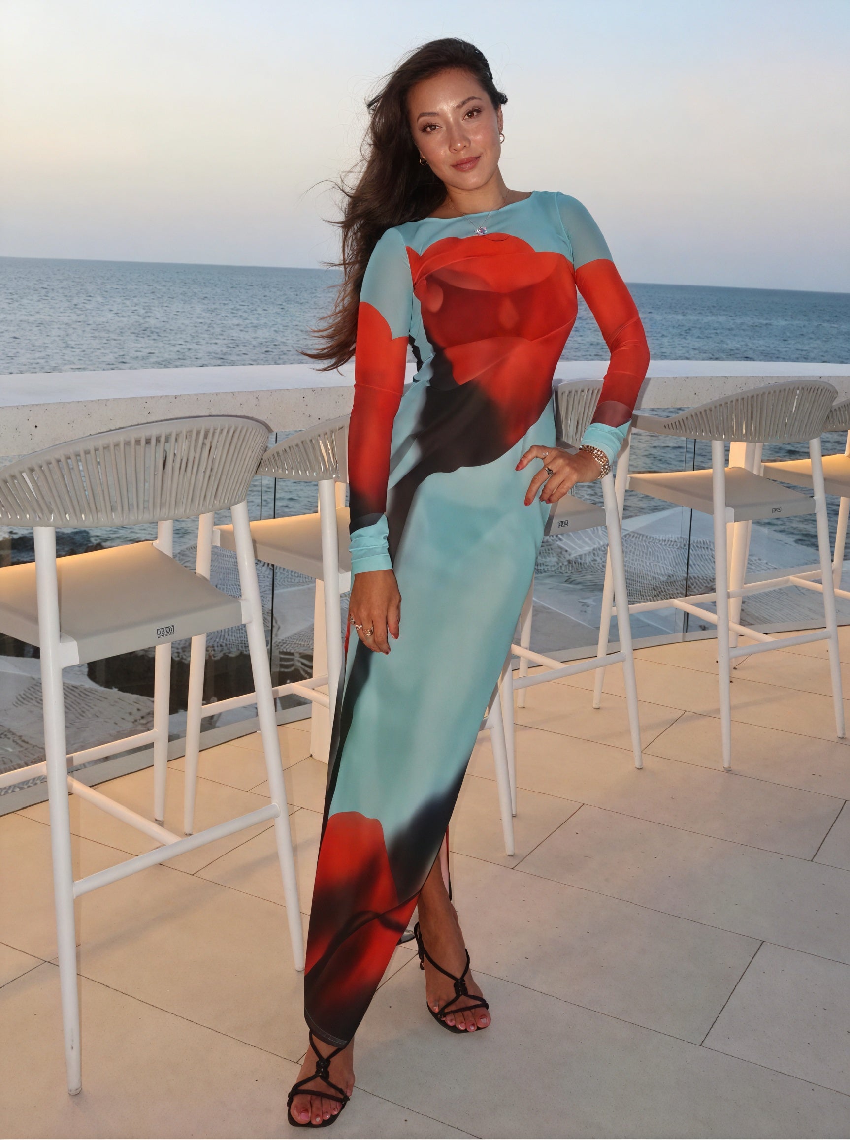 Women's Long Sleeve Maxi Dress – Colorful Printed, Floor Length, Oxford Clothing-83850-cdb7dd40-8440-440f-b787-fed3dad92203