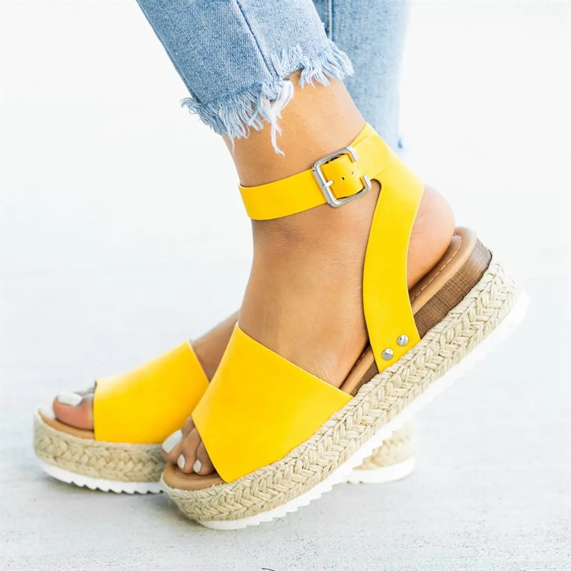 Woven Platform Ankle Strap Sandals