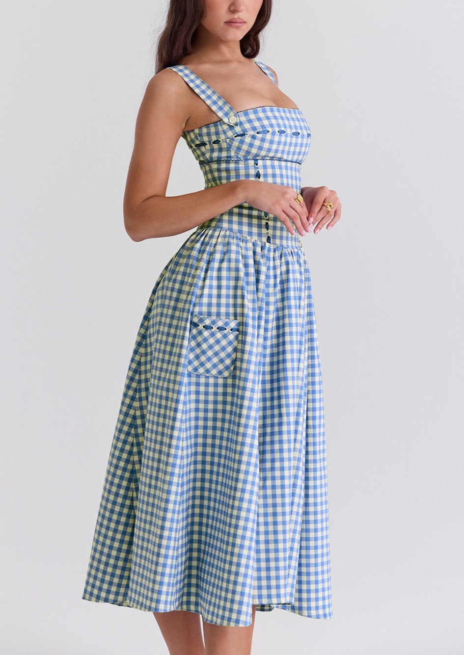 Women's Gingham Dress – Square Neck, Button Front, Classic Style-83592-84b37b40-e669-40c7-8ae2-09f941cd3b0e