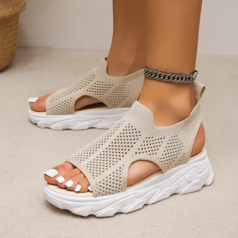 Knitted Open-Toe Sandals – Thick Sole, Pull Tab