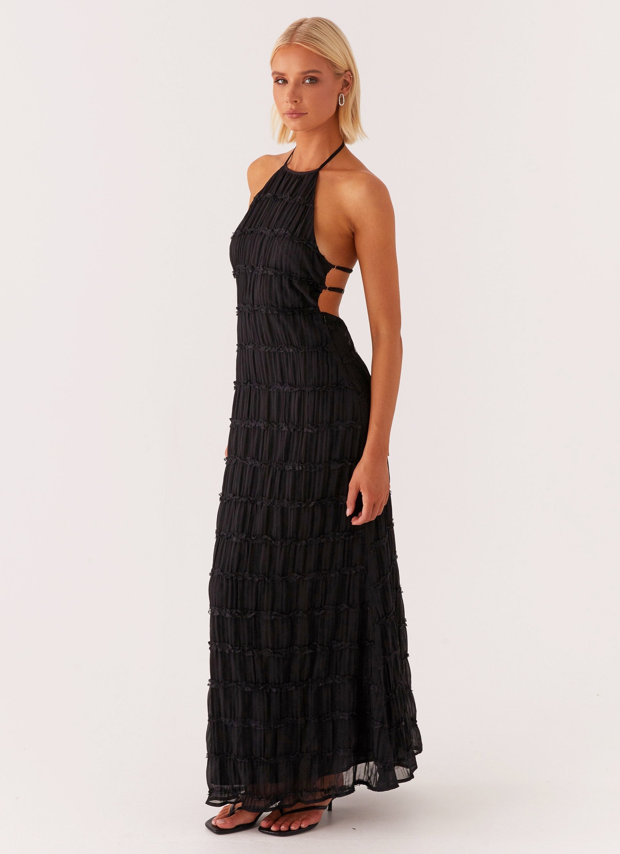 Women's Textured Halter Neck Maxi Dress, Basicfold-83499-866dba17-ae73-4158-89b0-0af3908ba66c