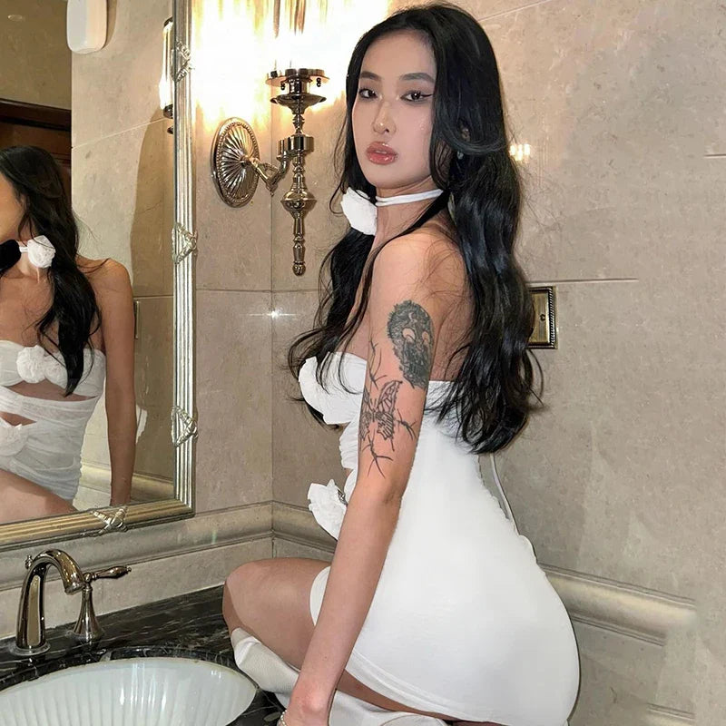 Floral Cut-Out Strapless Mini Dress