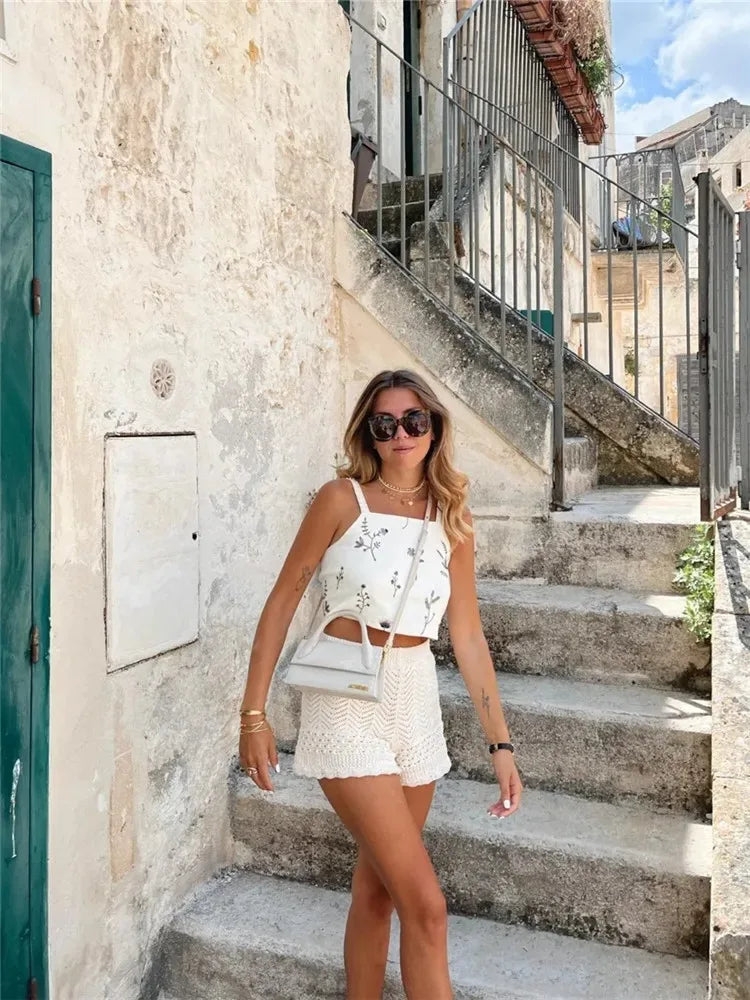 Floral Two-Piece Outfit - Tie-Front Crop Top