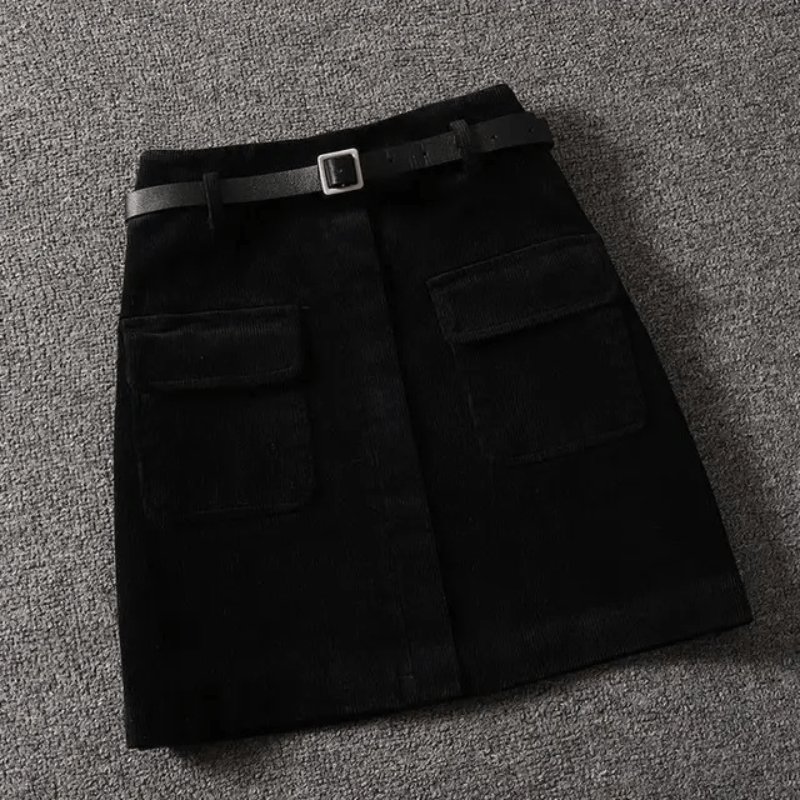 A-Line Corduroy Skirt with High Waist