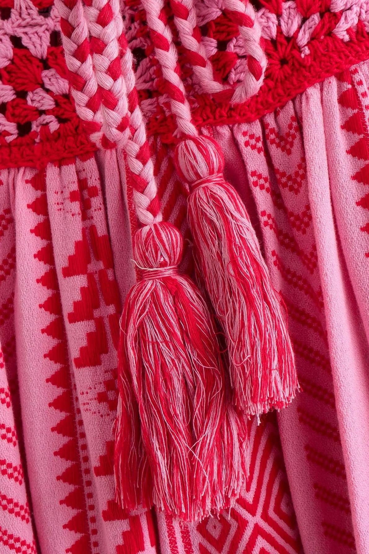 Bohemian Embroidered Maxi Dress - Tiered Skirt