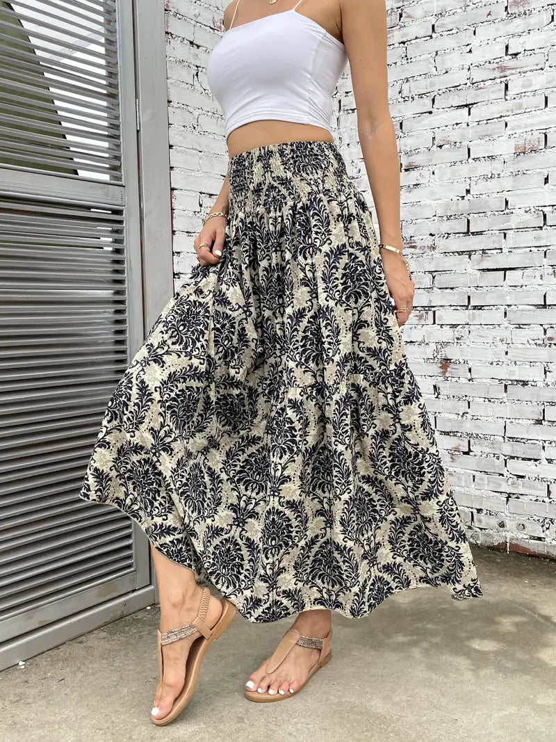 Bohemian Patterned A-Line Midi Skirt