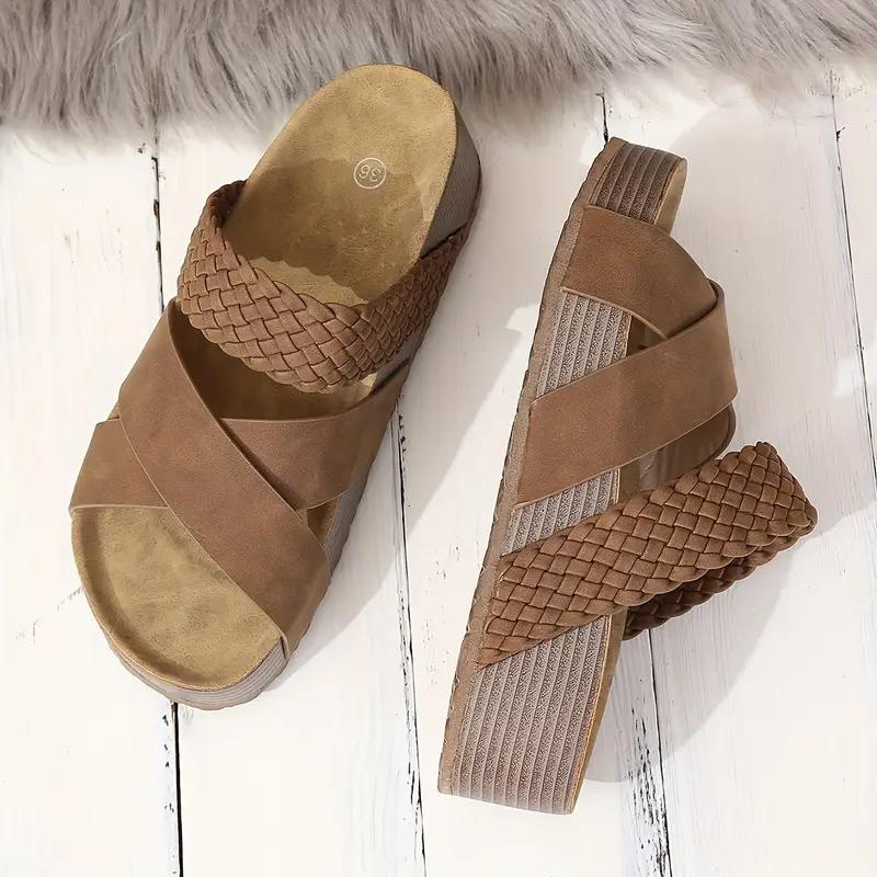 Woven Platform Sandals - Braided Strap Detail