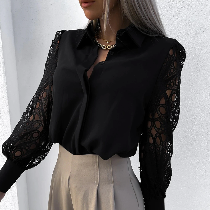 Lace Sleeve Button-Down Shirt