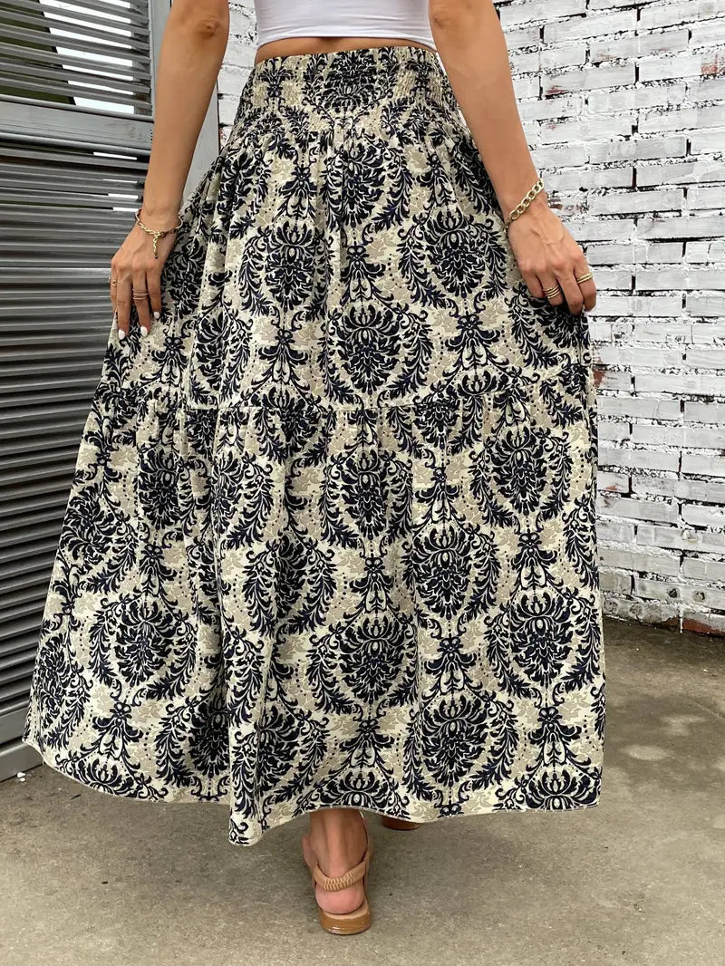 Bohemian Patterned A-Line Midi Skirt