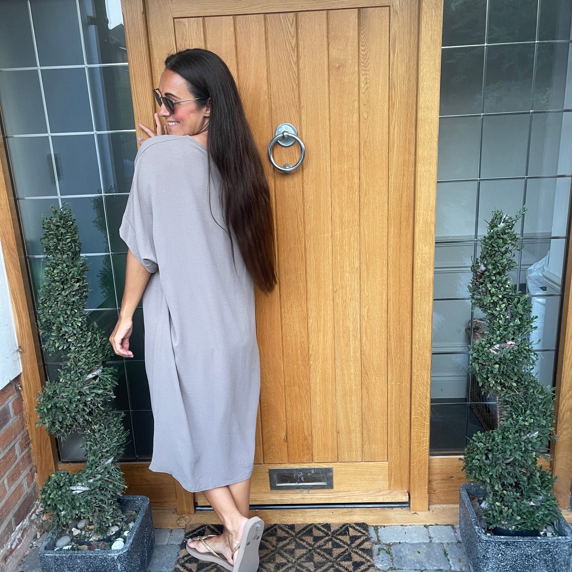 Knot-Waist Dress with Asymmetrical Hem