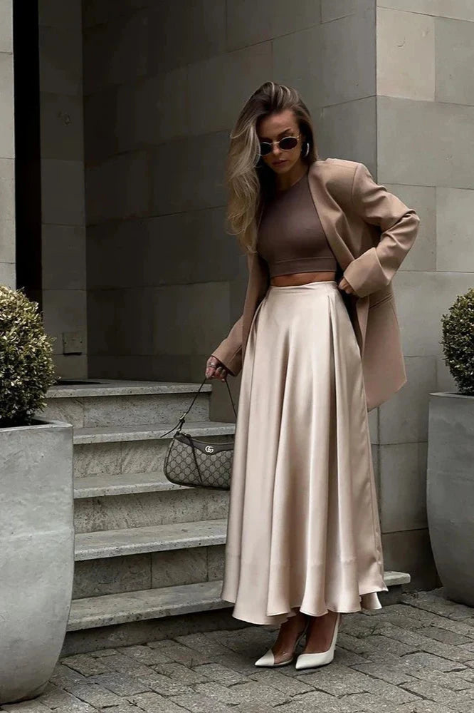 High-Waisted Drape Maxi Skirt